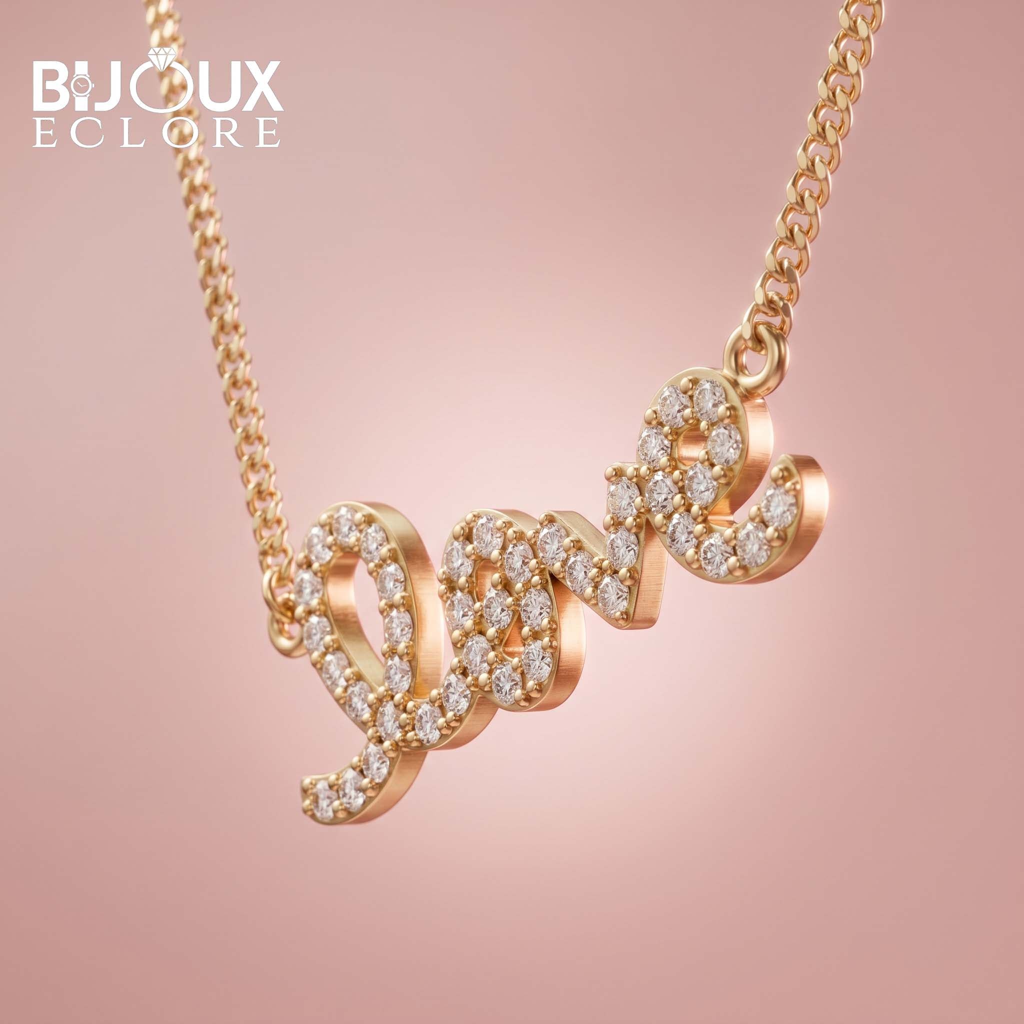 Elegant Diamond Love Pendant Chain in Yellow Gold with Sparkling Statement Design - Bijoux Eclore