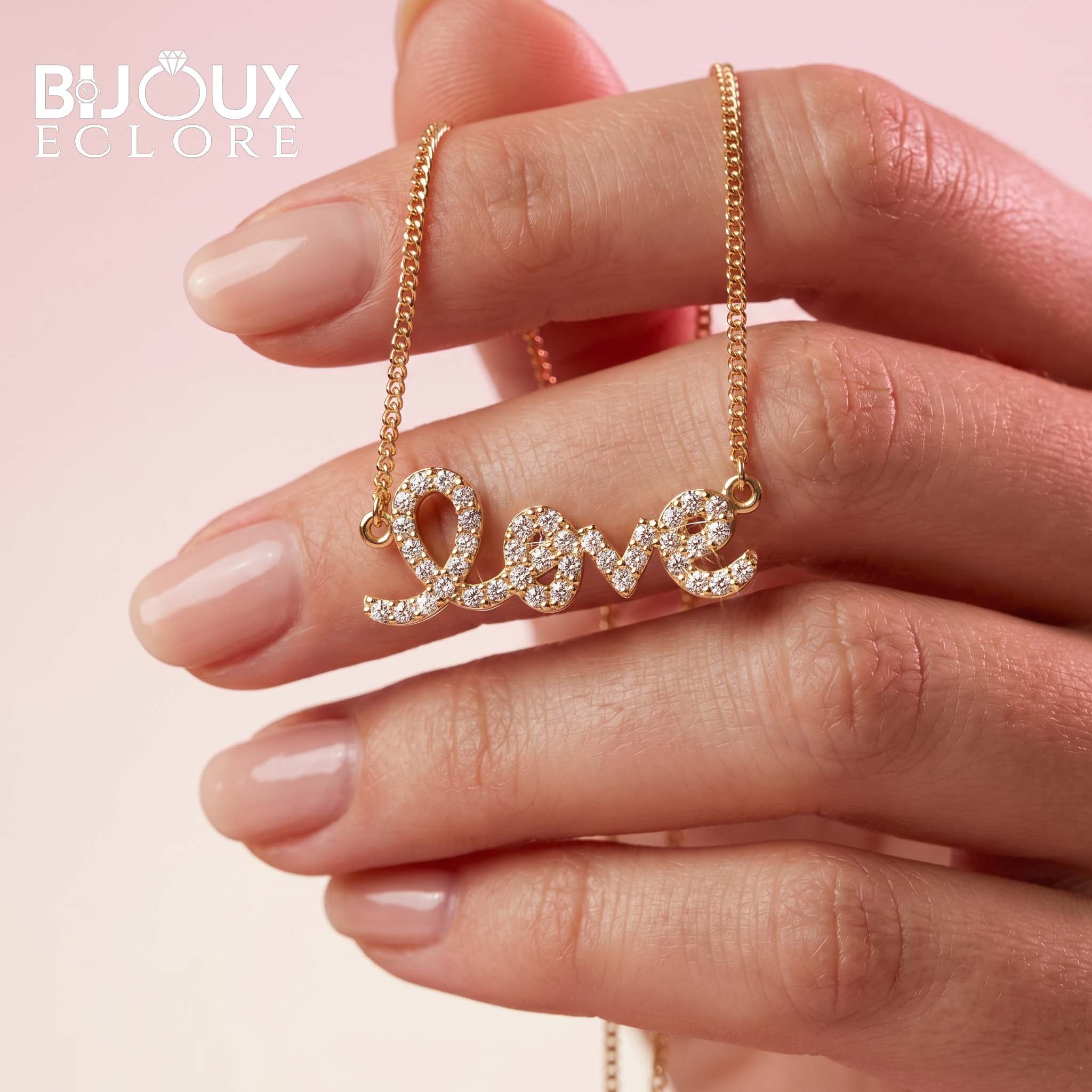 Elegant Diamond Love Pendant Chain in Yellow Gold with Sparkling Statement Design - Bijoux Eclore