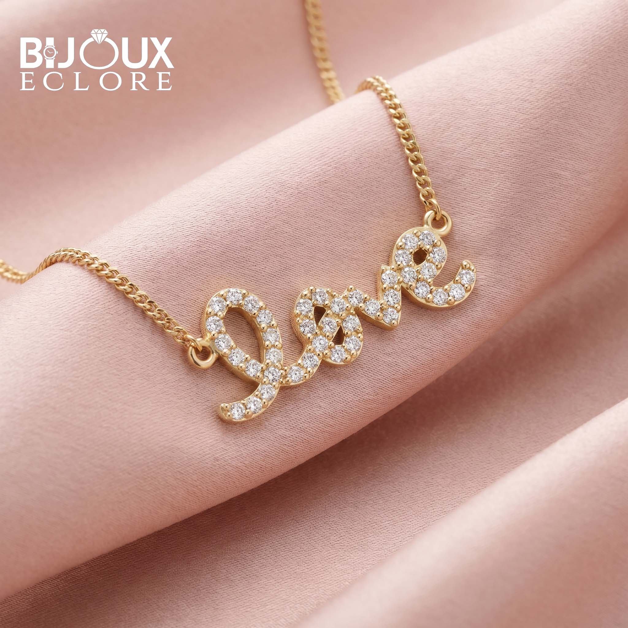 Elegant Diamond Love Pendant Chain in Yellow Gold with Sparkling Statement Design - Bijoux Eclore