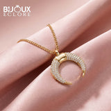 Luxury Crescent Shaped Diamond Charm Necklace in Yellow Gold with Polished Bail - Bijoux Eclore