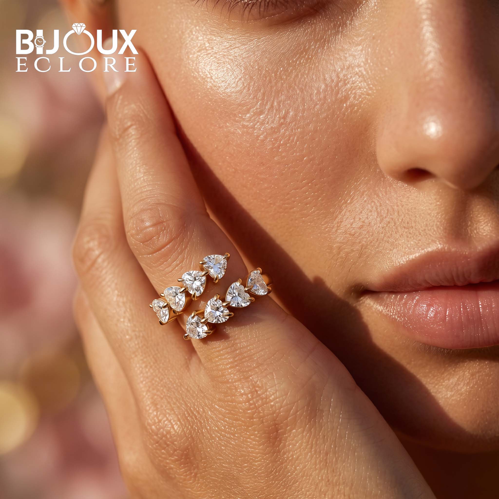 Graduated Pear Diamond Band in Warm Yellow Gold - Bijoux Eclore