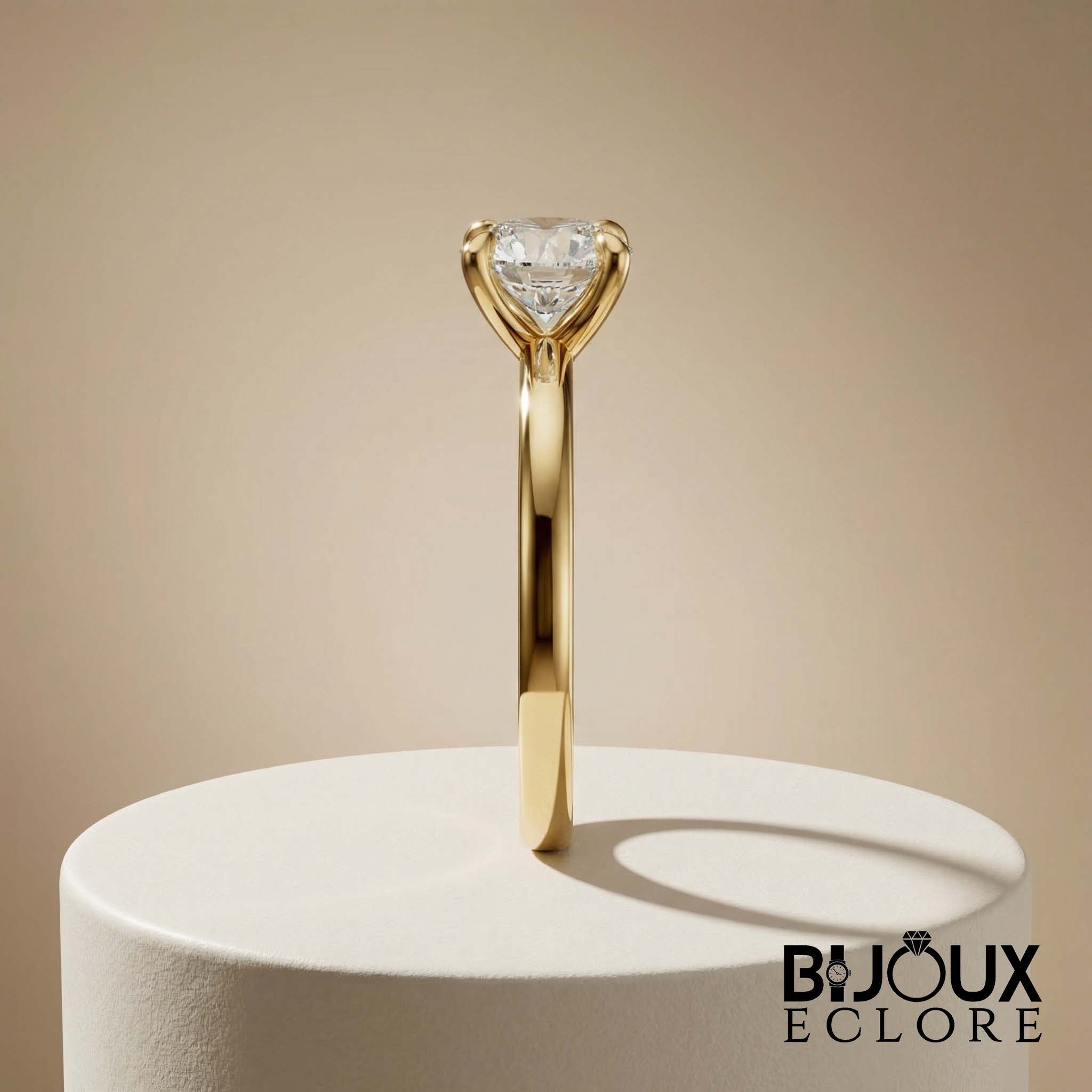 Classic Gold Solitaire Engagement Ring for Women with Round Brilliant Center Stone and Timeless Minimal Design - Bijoux Eclore