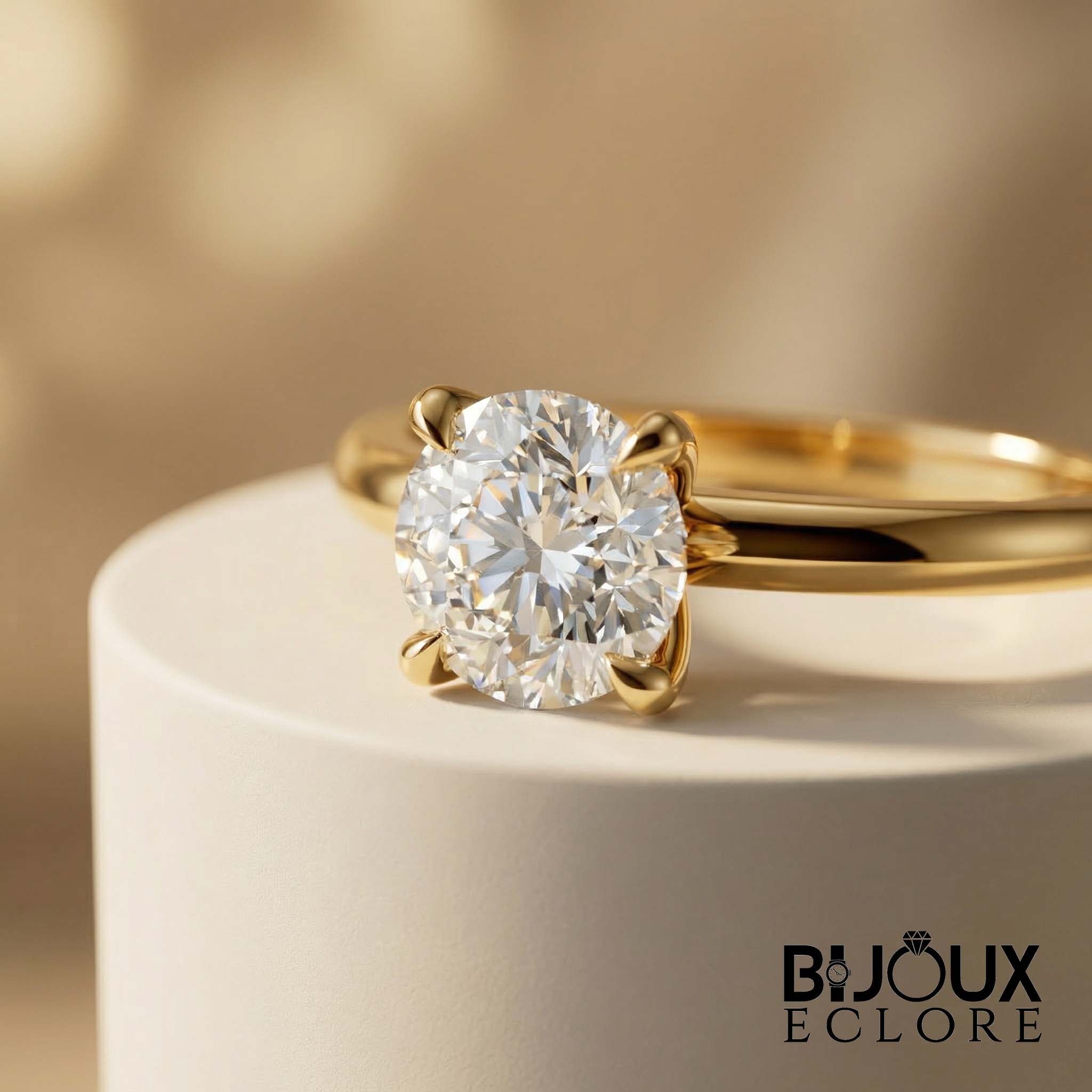 Classic Gold Solitaire Engagement Ring for Women with Round Brilliant Center Stone and Timeless Minimal Design - Bijoux Eclore