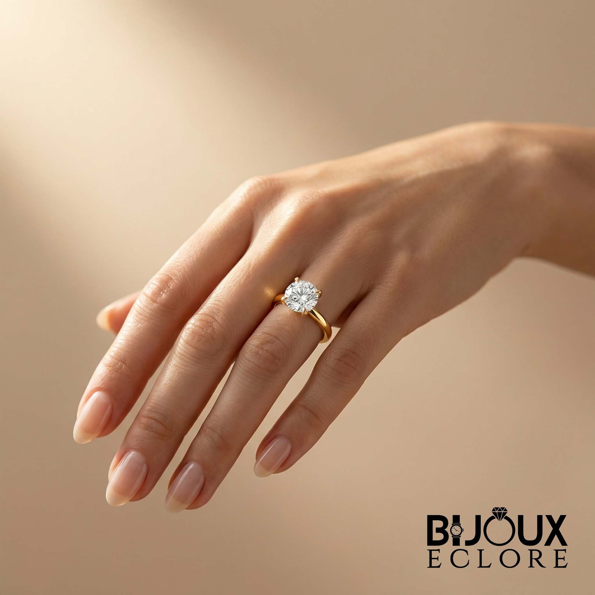 Classic Gold Solitaire Engagement Ring for Women with Round Brilliant Center Stone and Timeless Minimal Design - Bijoux Eclore
