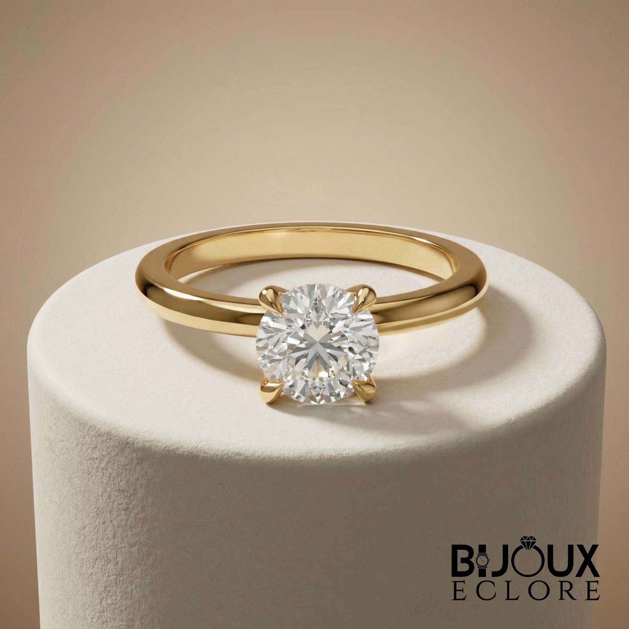 Classic Gold Solitaire Engagement Ring for Women with Round Brilliant Center Stone and Timeless Minimal Design - Bijoux Eclore