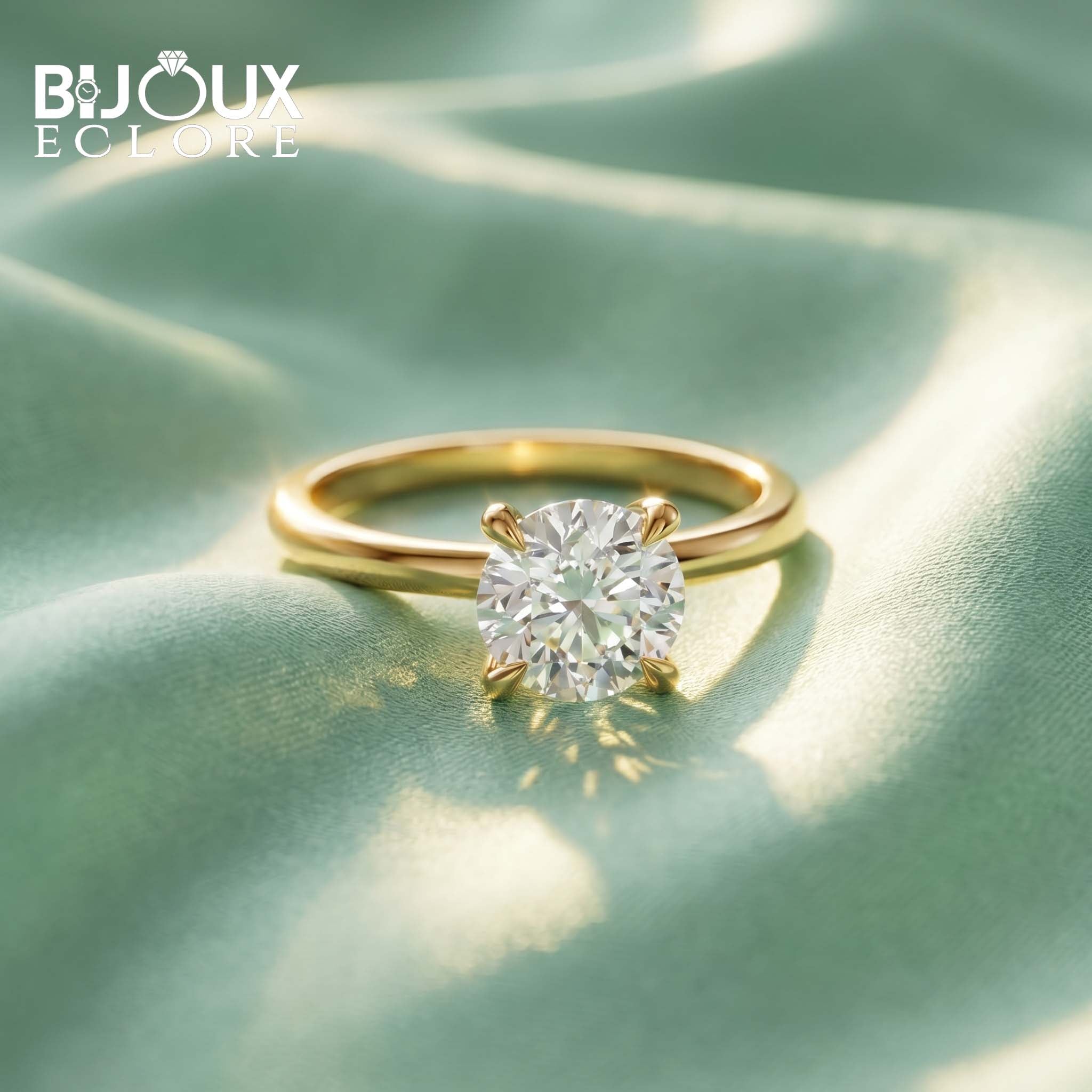 Classic Yellow Gold Solitaire Diamond Ring with Round Cut Center Stone and High-Set Prong Detail - Bijoux Eclore