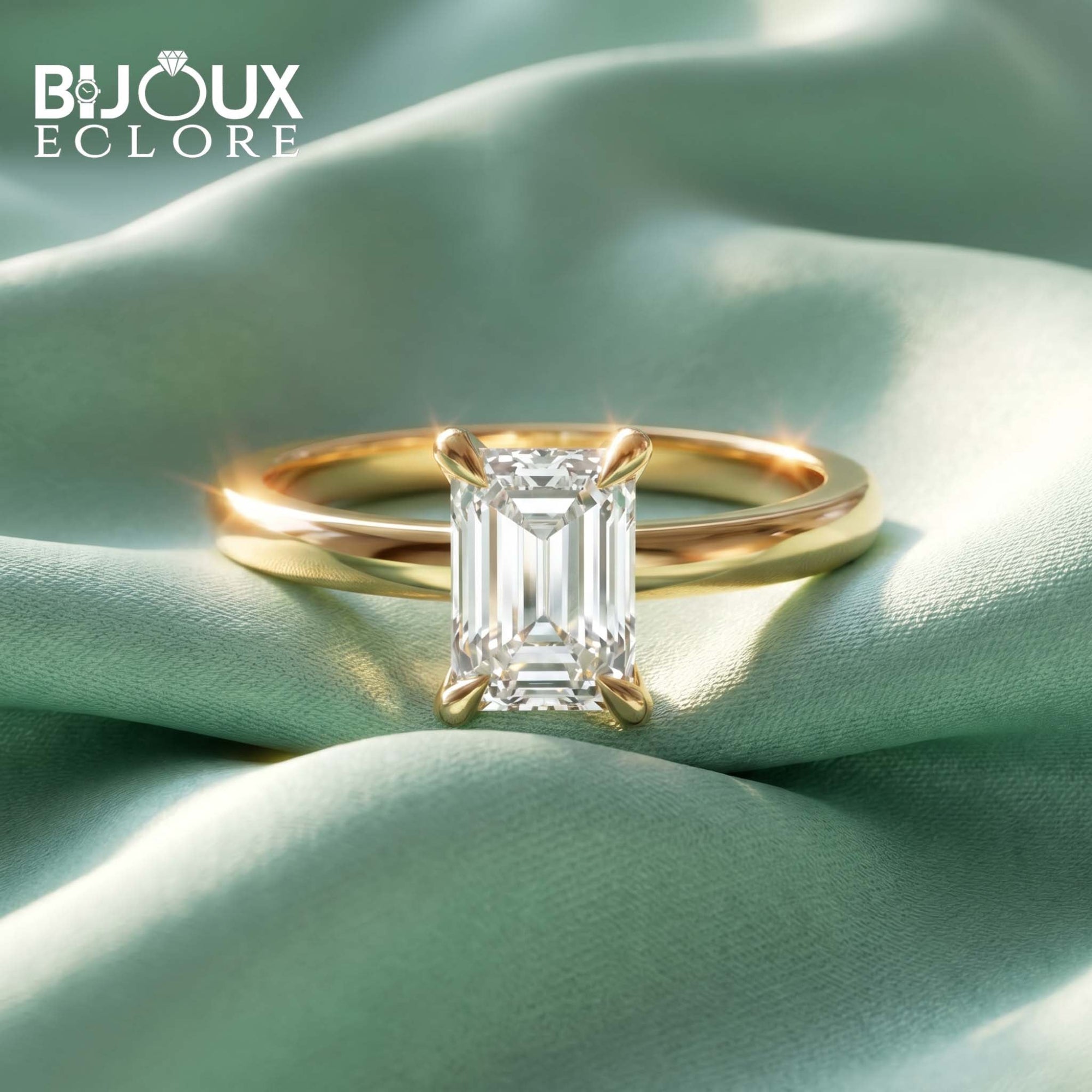 Elegant Rectangular Diamond Ring with Simple Gold Setting - Bijoux Eclore