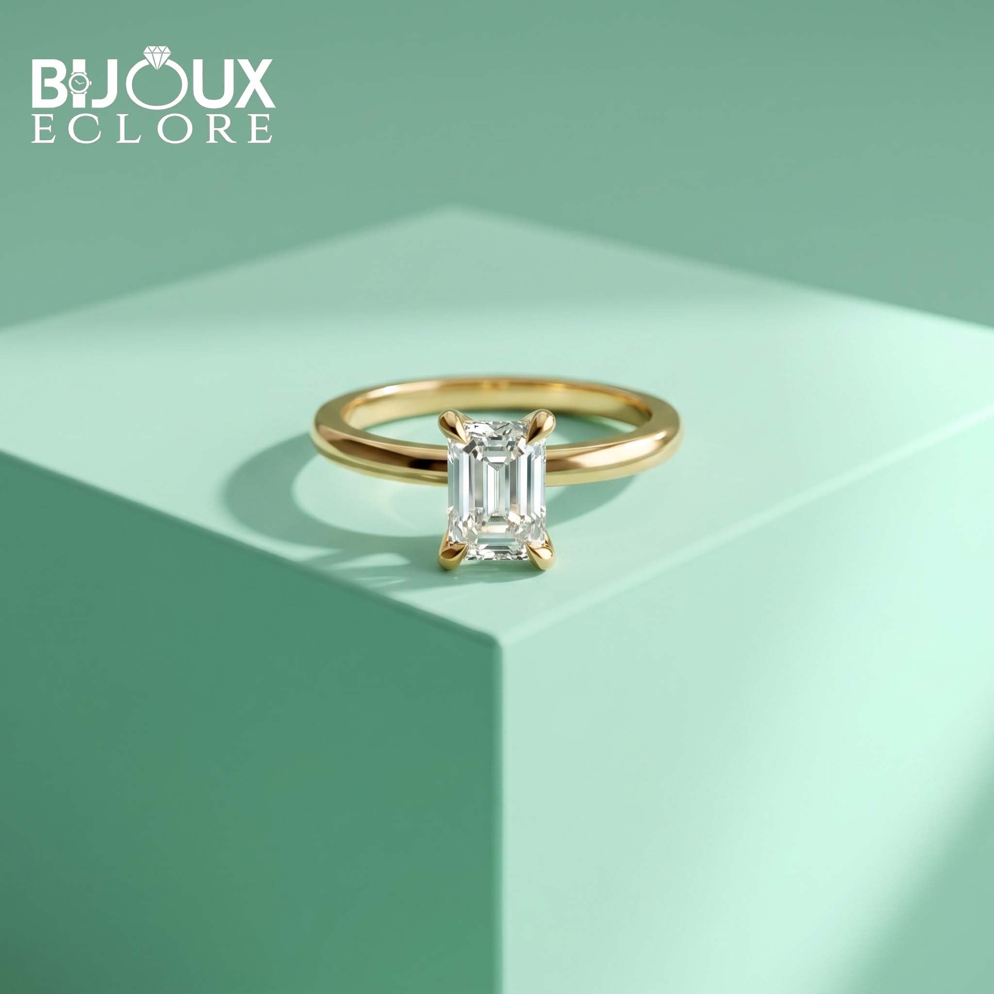 Elegant Rectangular Diamond Ring with Simple Gold Setting - Bijoux Eclore