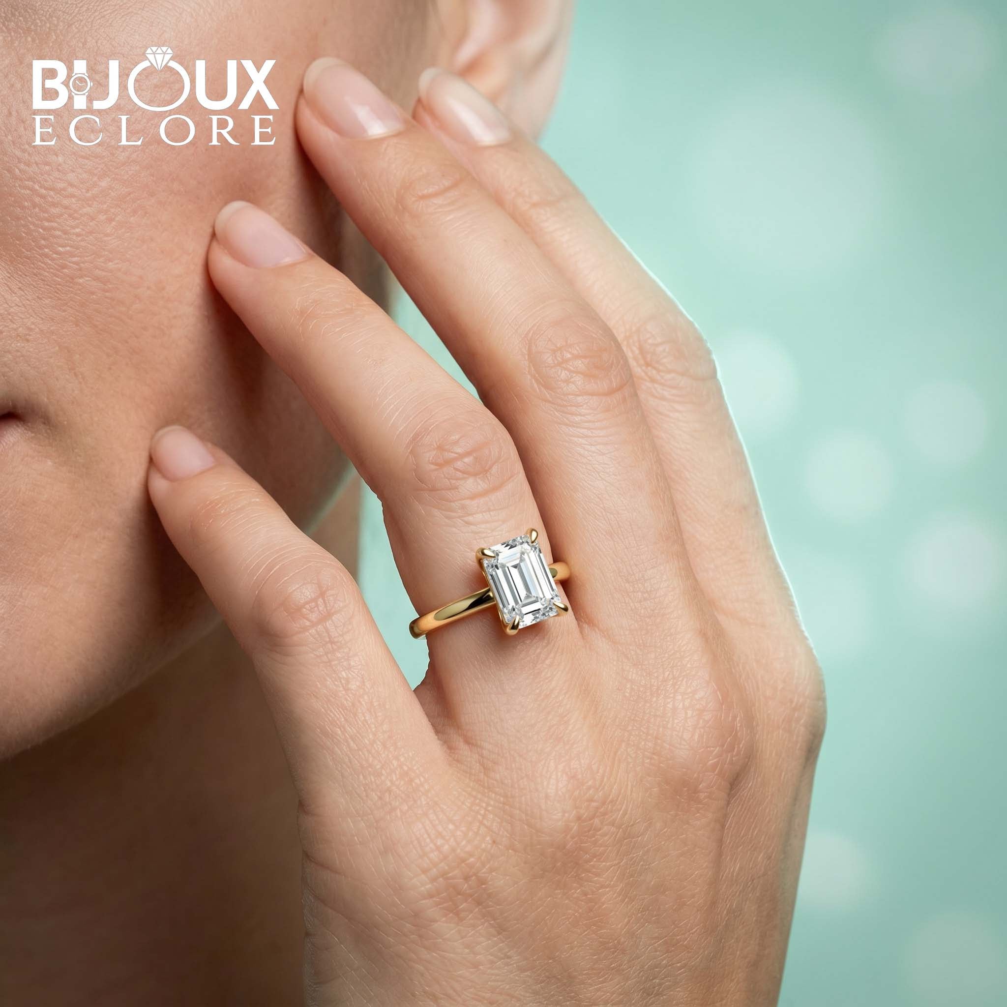 Elegant Rectangular Diamond Ring with Simple Gold Setting - Bijoux Eclore