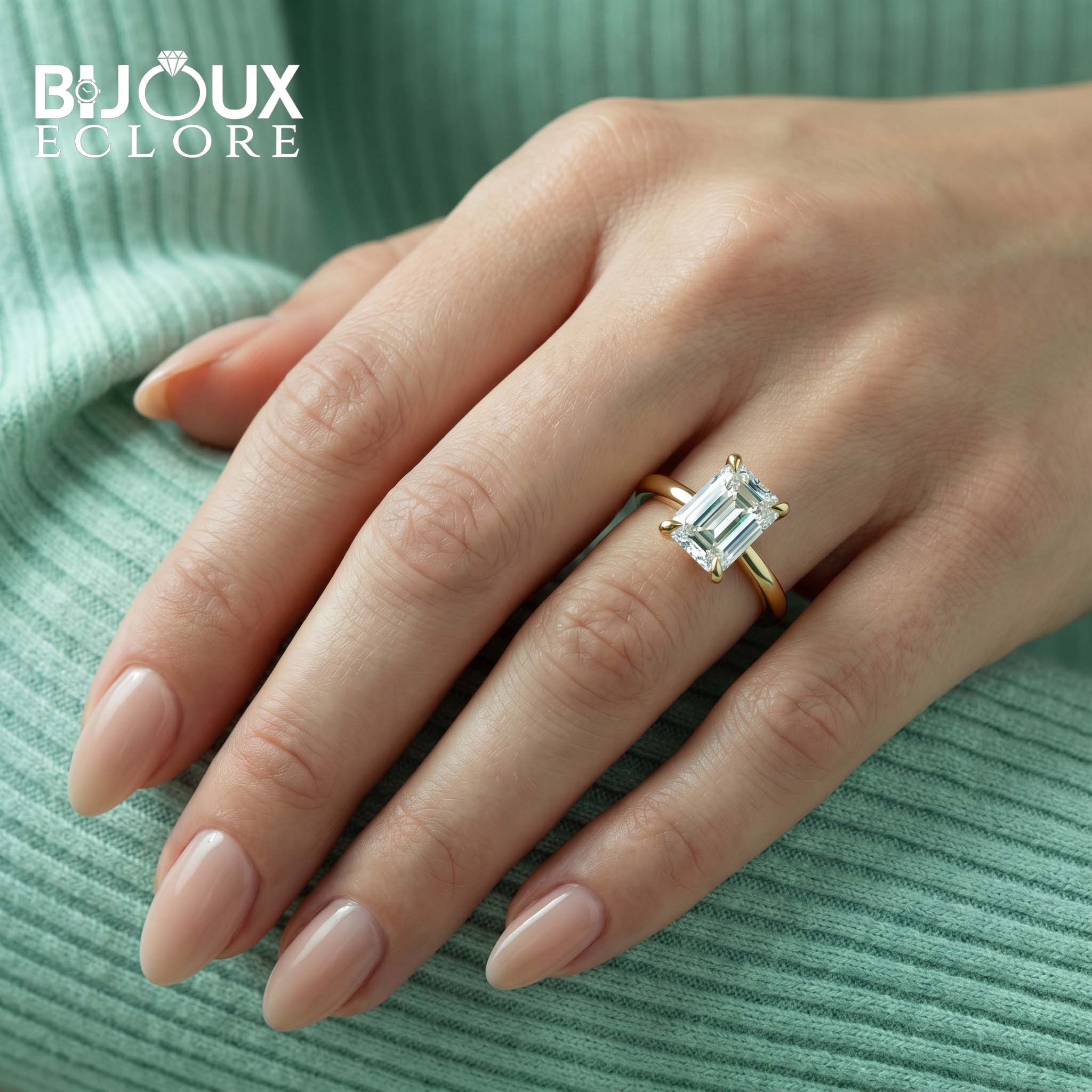 Elegant Rectangular Diamond Ring with Simple Gold Setting - Bijoux Eclore