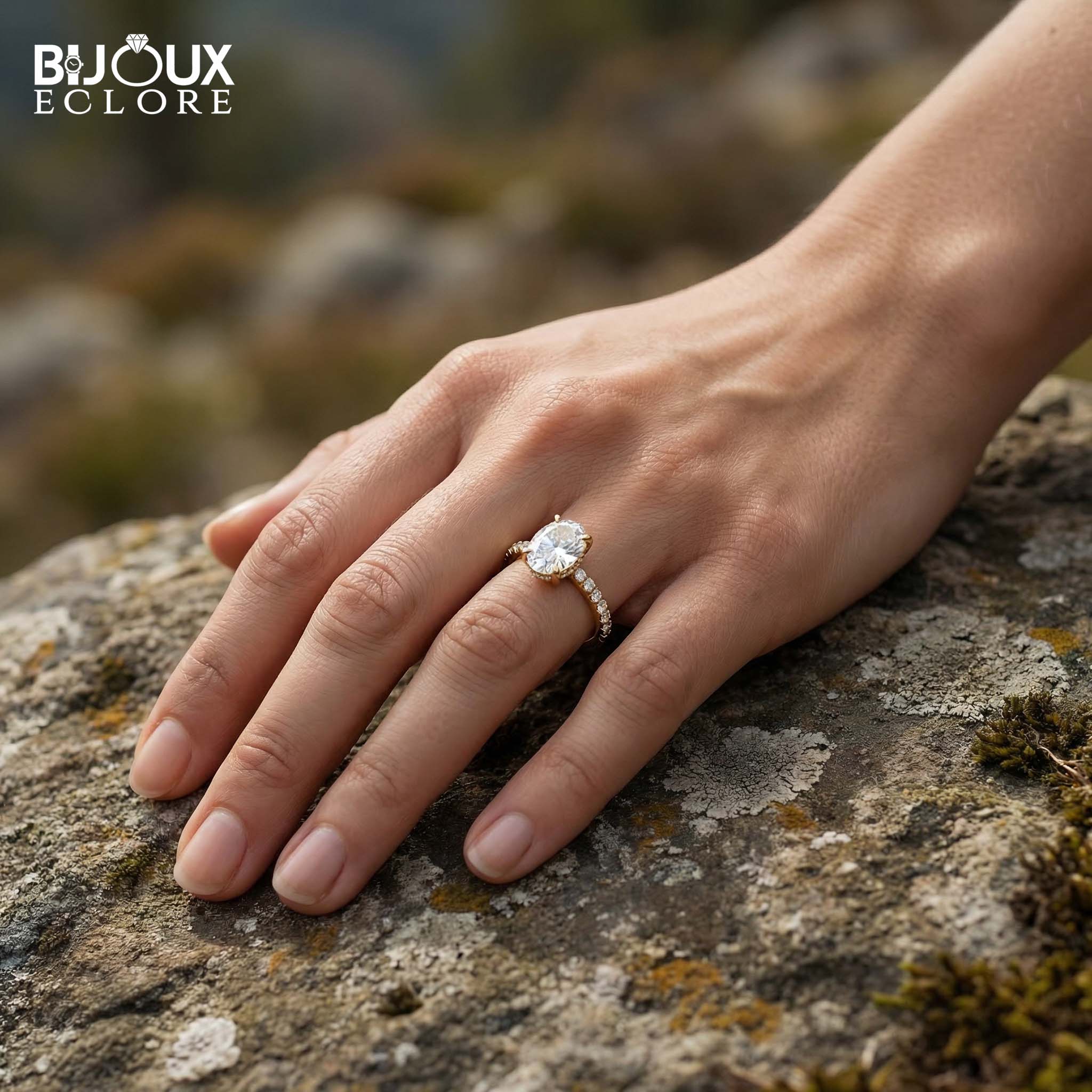 Exquisite Oval-Cut Diamond Engagement Ring with a Delicate Gold Band - Bijoux Eclore