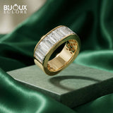 Exquisite Wide Gold Ring with Sparkling Emerald-Style Baguette Diamond Layout - Bijoux Eclore