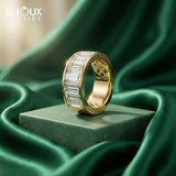 Exquisite Wide Gold Ring with Sparkling Emerald-Style Baguette Diamond Layout - Bijoux Eclore