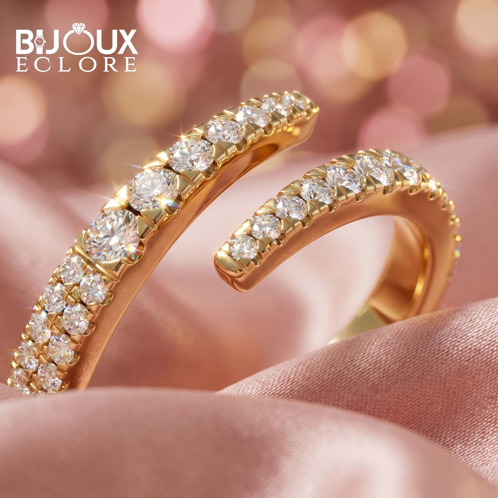 Premium Yellow Gold Diamond Bypass Ring with Elegant Open Band Design - Bijoux Eclore