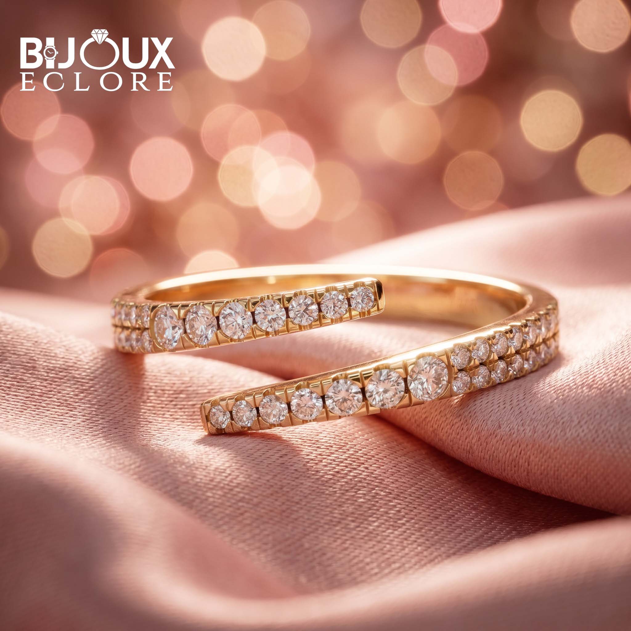 Premium Yellow Gold Diamond Bypass Ring with Elegant Open Band Design - Bijoux Eclore