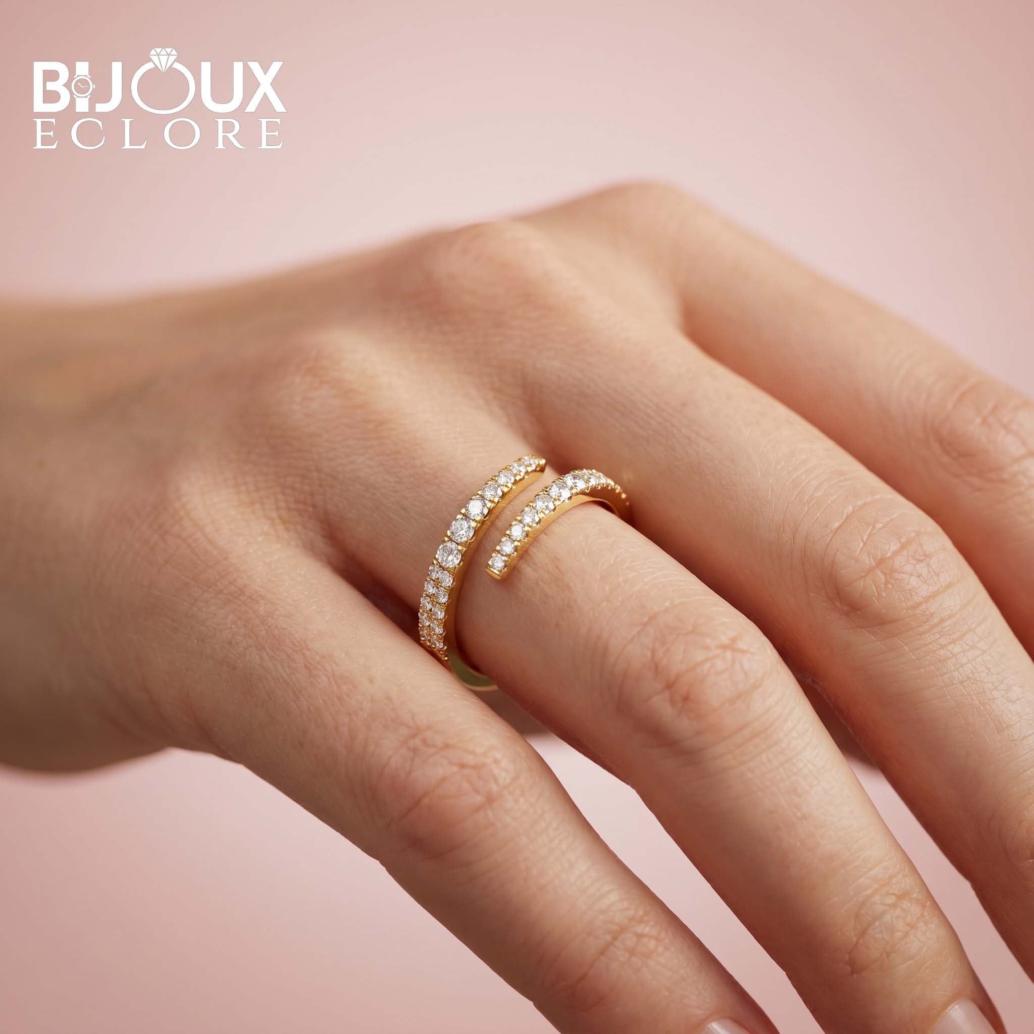 Premium Yellow Gold Diamond Bypass Ring with Elegant Open Band Design - Bijoux Eclore