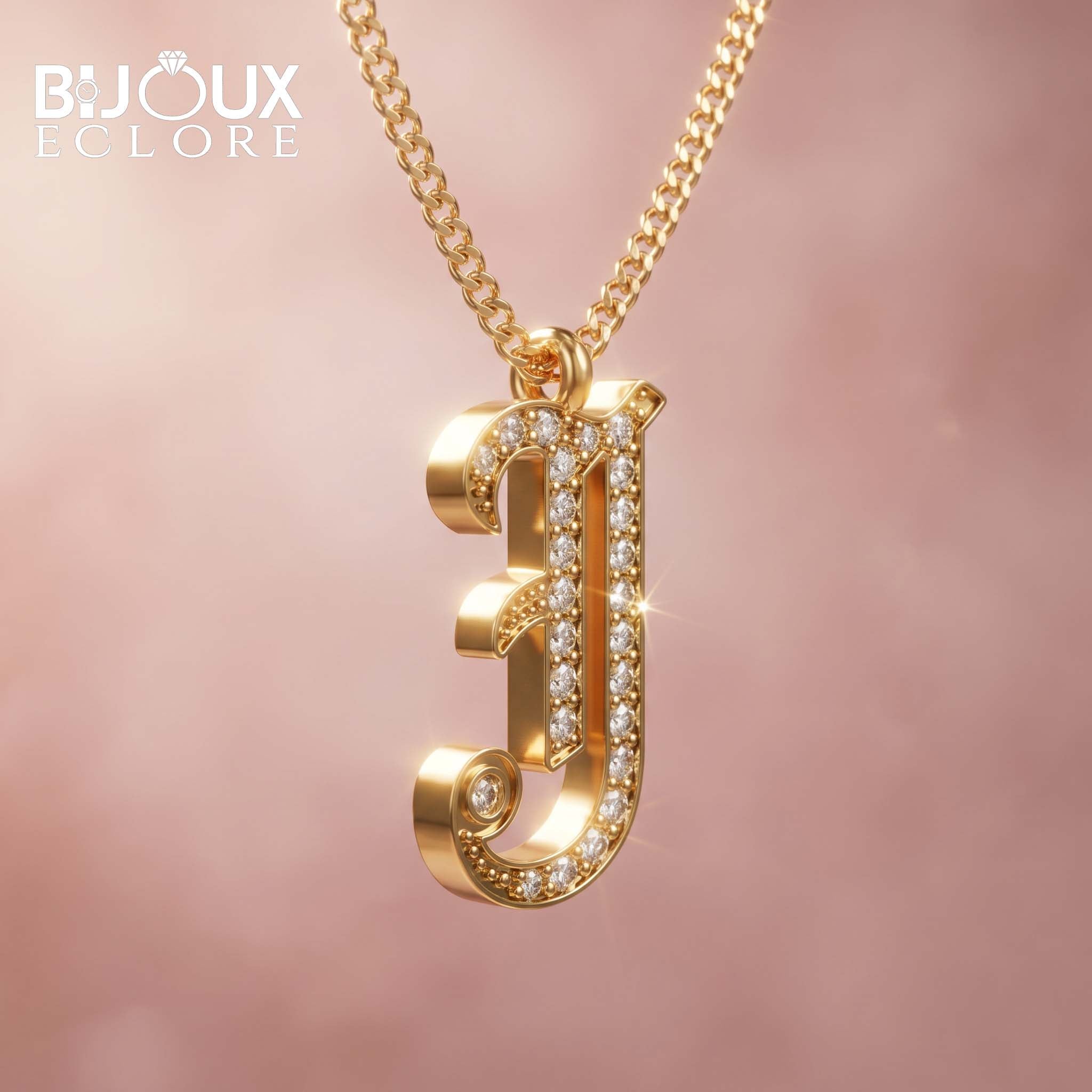 Elegant Yellow Gold Letter J Necklace with Sparkling Round Diamond Accents - Bijoux Eclore