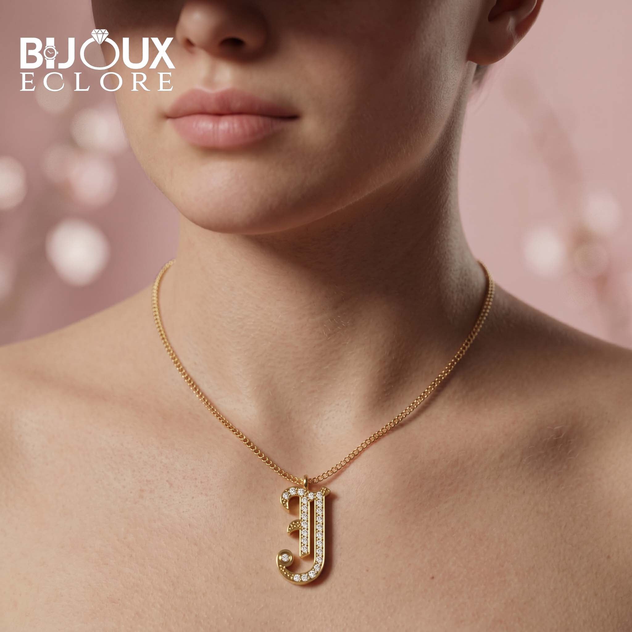 Elegant Yellow Gold Letter J Necklace with Sparkling Round Diamond Accents - Bijoux Eclore