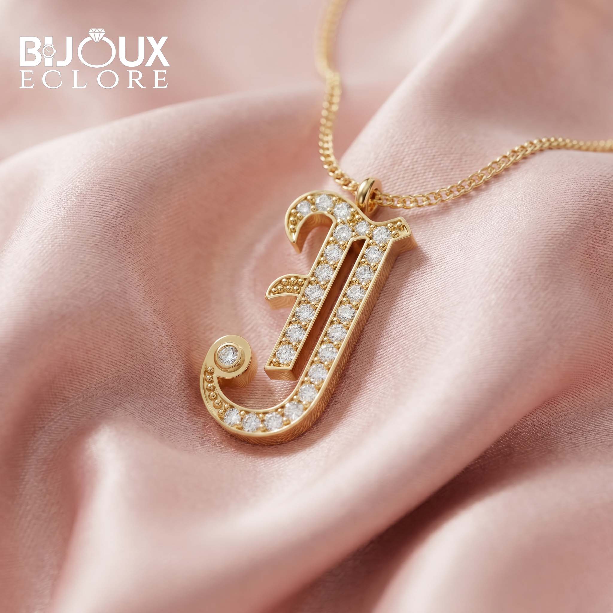 Elegant Yellow Gold Letter J Necklace with Sparkling Round Diamond Accents - Bijoux Eclore