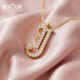 Elegant Yellow Gold Letter J Necklace with Sparkling Round Diamond Accents - Bijoux Eclore