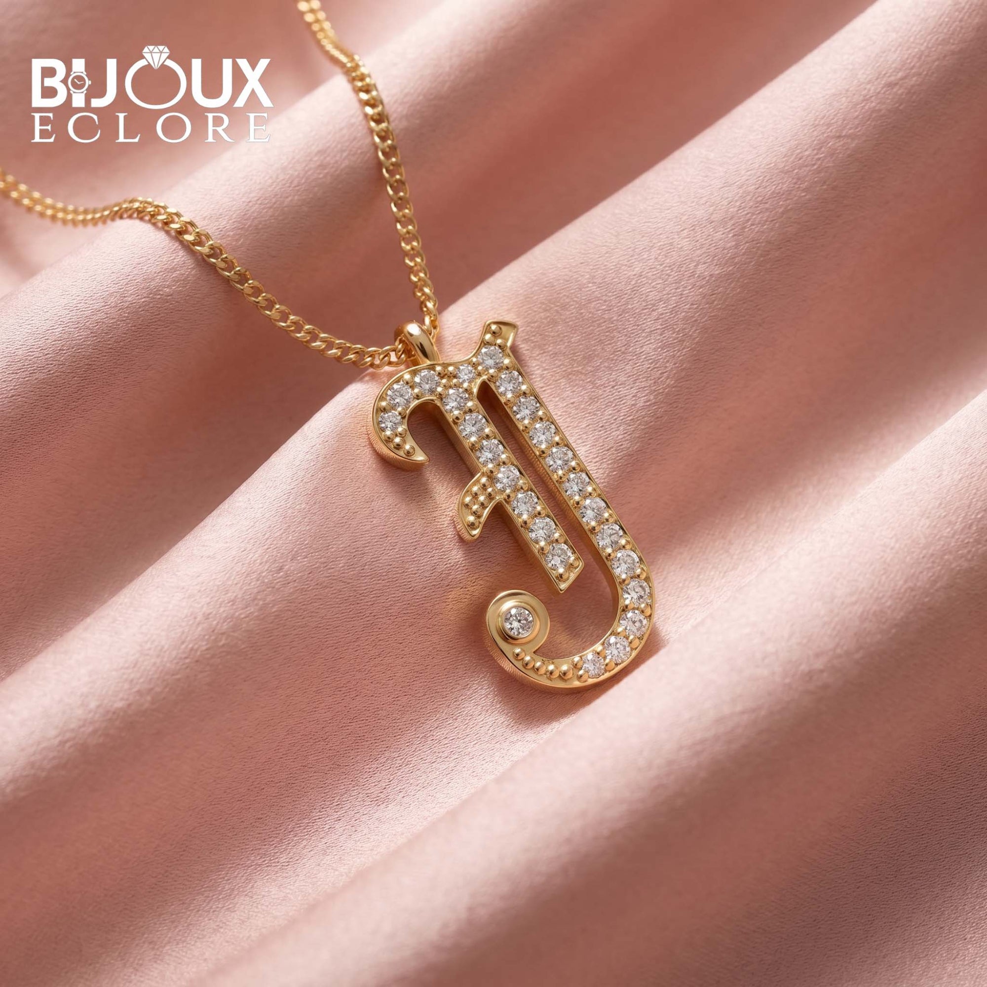 Elegant Yellow Gold Letter J Necklace with Sparkling Round Diamond Accents - Bijoux Eclore