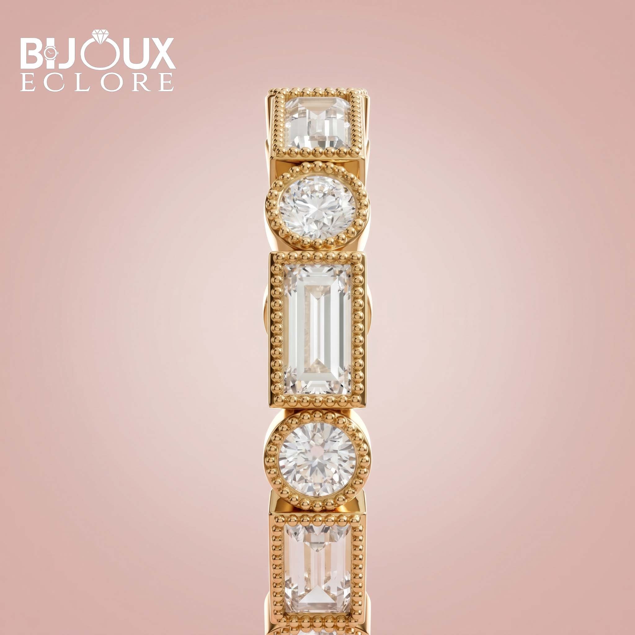 Vintage Style Diamond Ring with Baguette and Round Pattern - Bijoux Eclore
