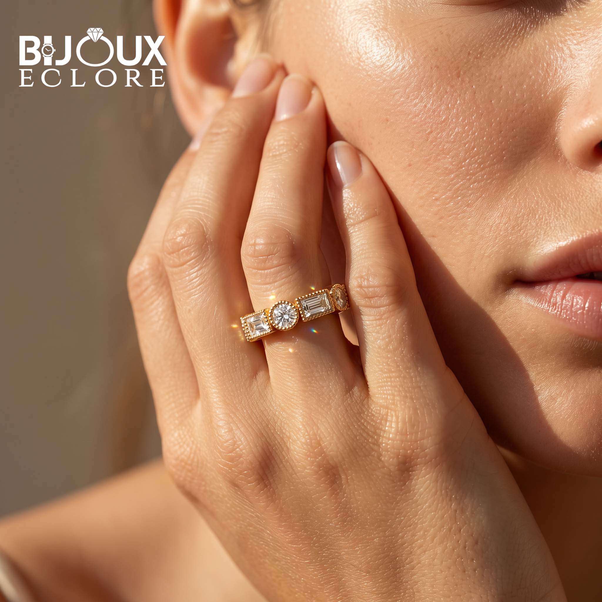 Vintage Style Diamond Ring with Baguette and Round Pattern - Bijoux Eclore
