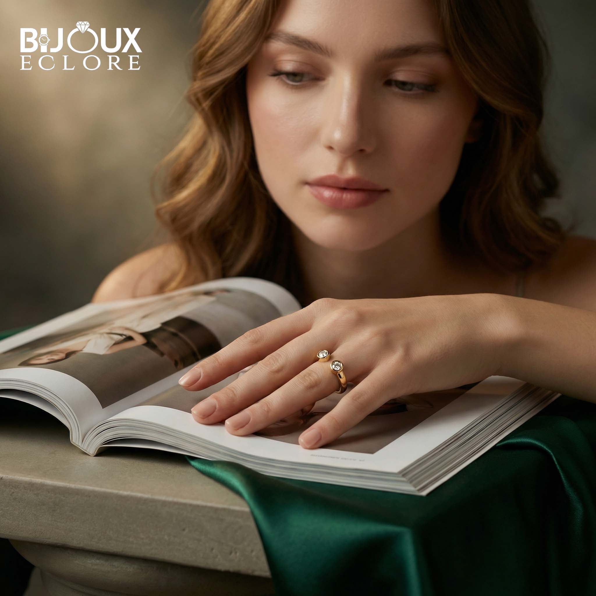 Luxury Twin Solitaire Diamond Open-End Ring with Sleek Gold Band Design - Bijoux Eclore