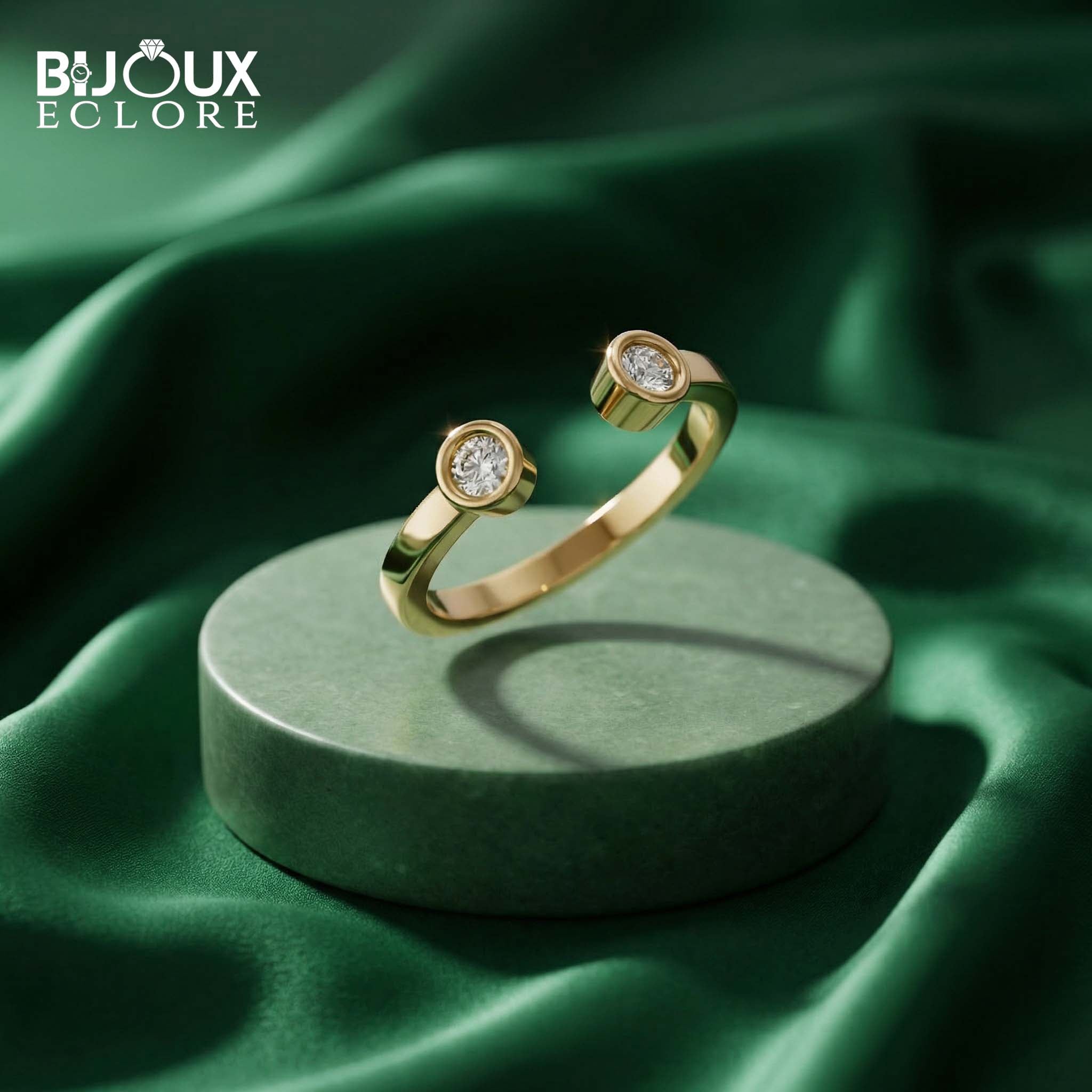 Luxury Twin Solitaire Diamond Open-End Ring with Sleek Gold Band Design - Bijoux Eclore