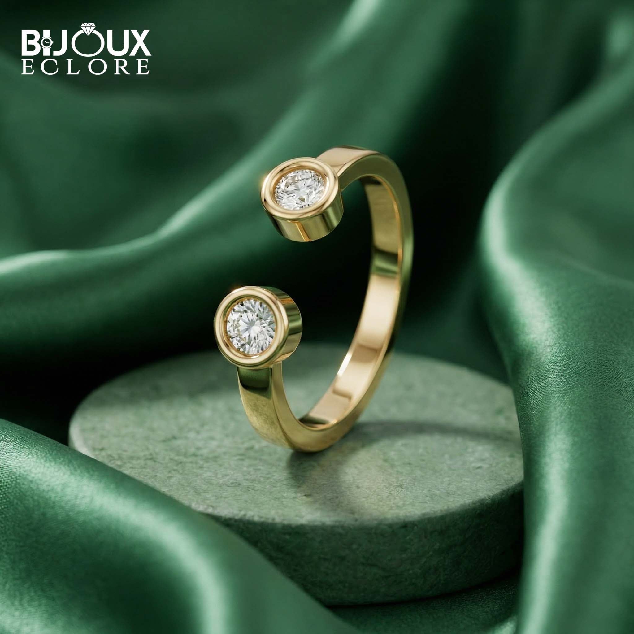 Luxury Twin Solitaire Diamond Open-End Ring with Sleek Gold Band Design - Bijoux Eclore