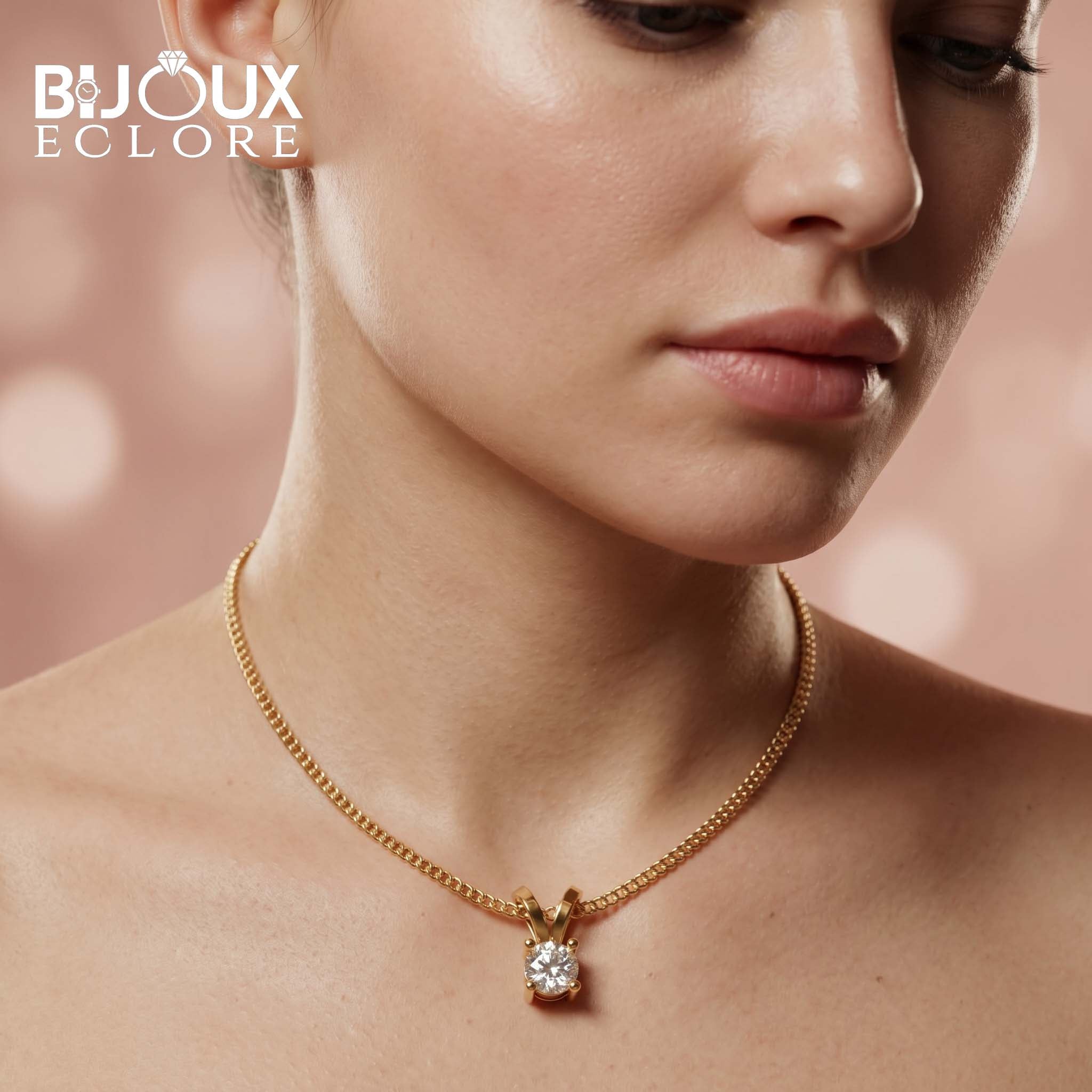 Luxury Round Diamond Solitaire Pendant Necklace in Yellow Gold - Bijoux Eclore