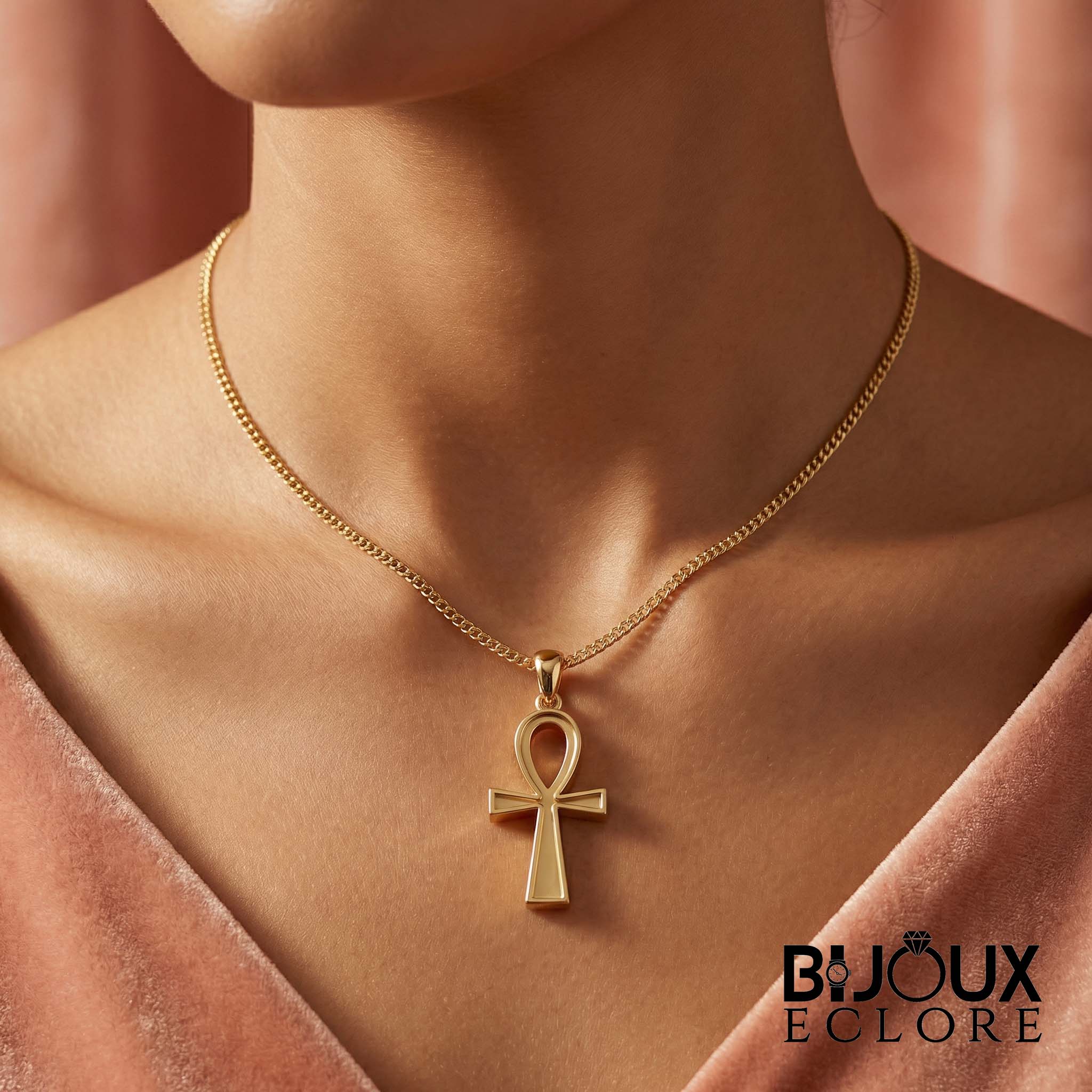 Premium Gold Egyptian Ankh Pendant Necklace for Women with Modern Minimalist Chain Style - Bijoux Eclore