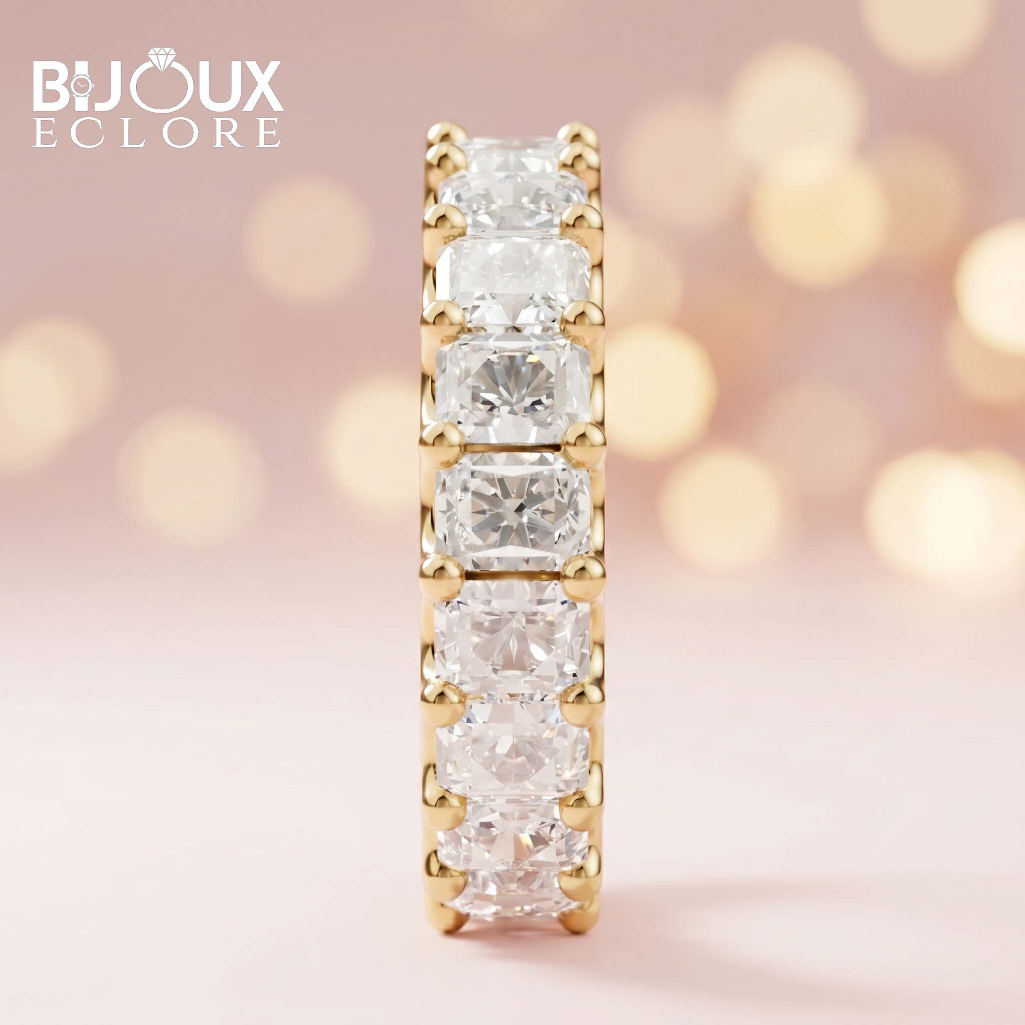 Square Diamond Full Eternity Ring with Gold Prong Setting - Bijoux Eclore