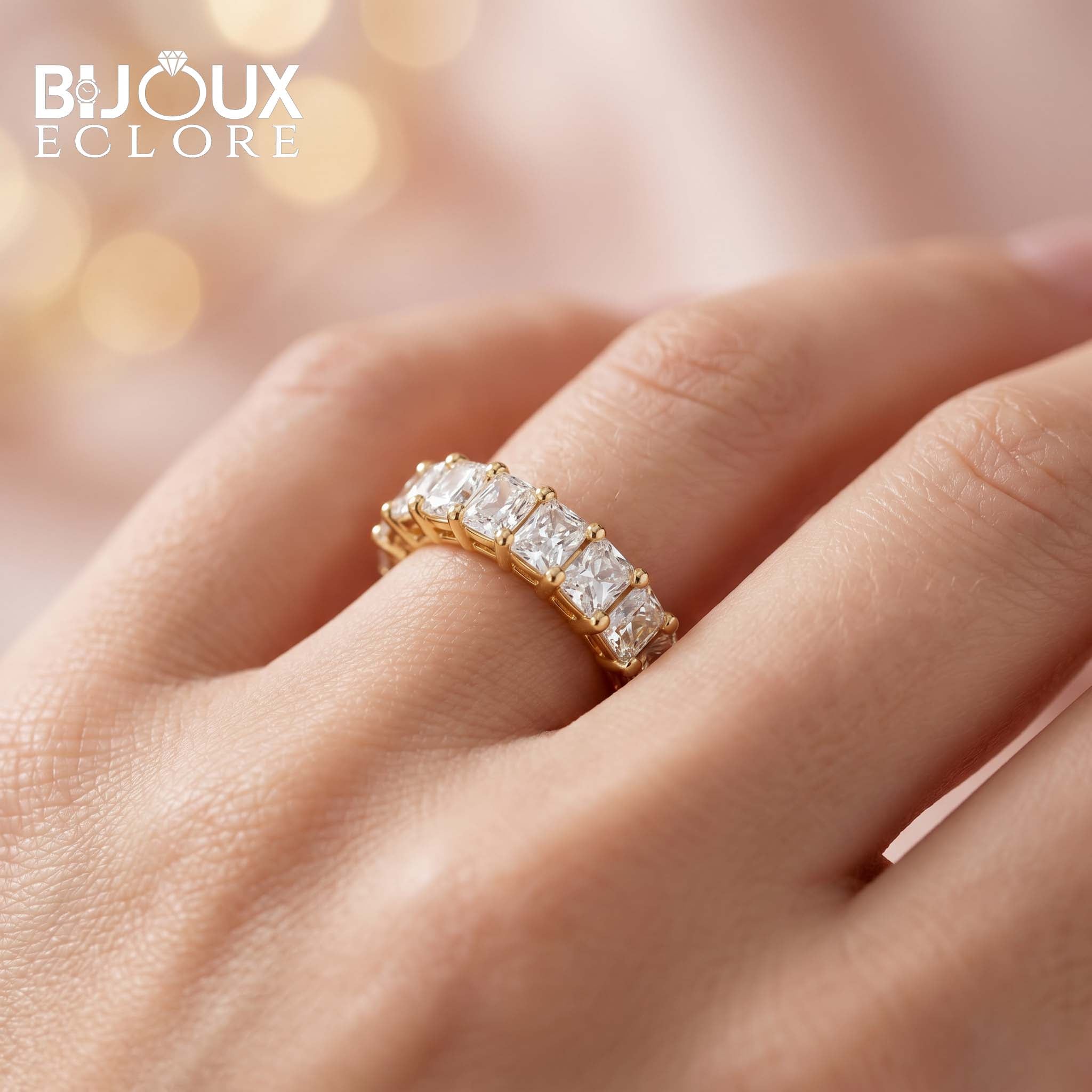 Square Diamond Full Eternity Ring with Gold Prong Setting - Bijoux Eclore