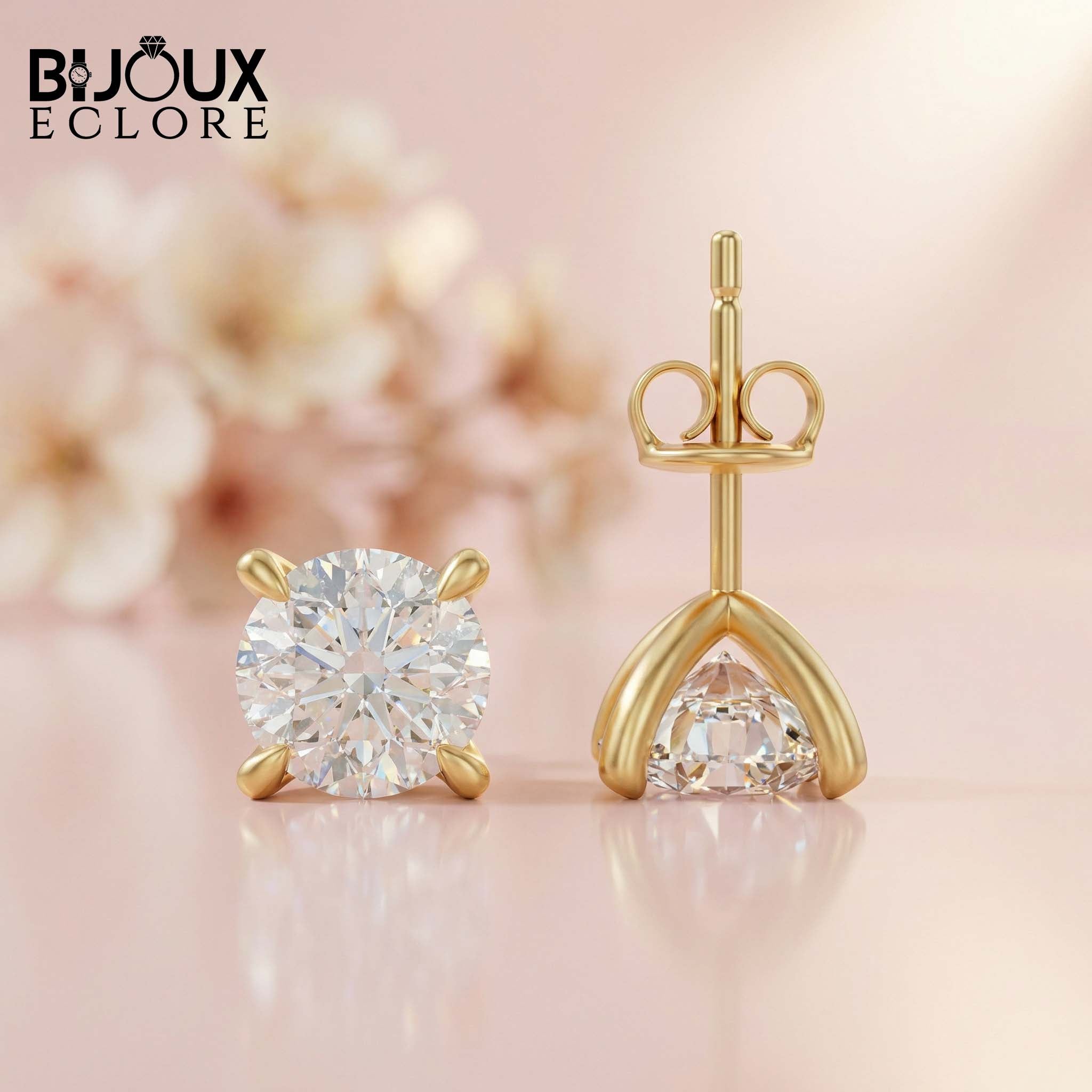Moissanite Round Cut Earing - Elegant Solitaire Earrings for Women with Secure Screw Backs - Bijoux Eclore