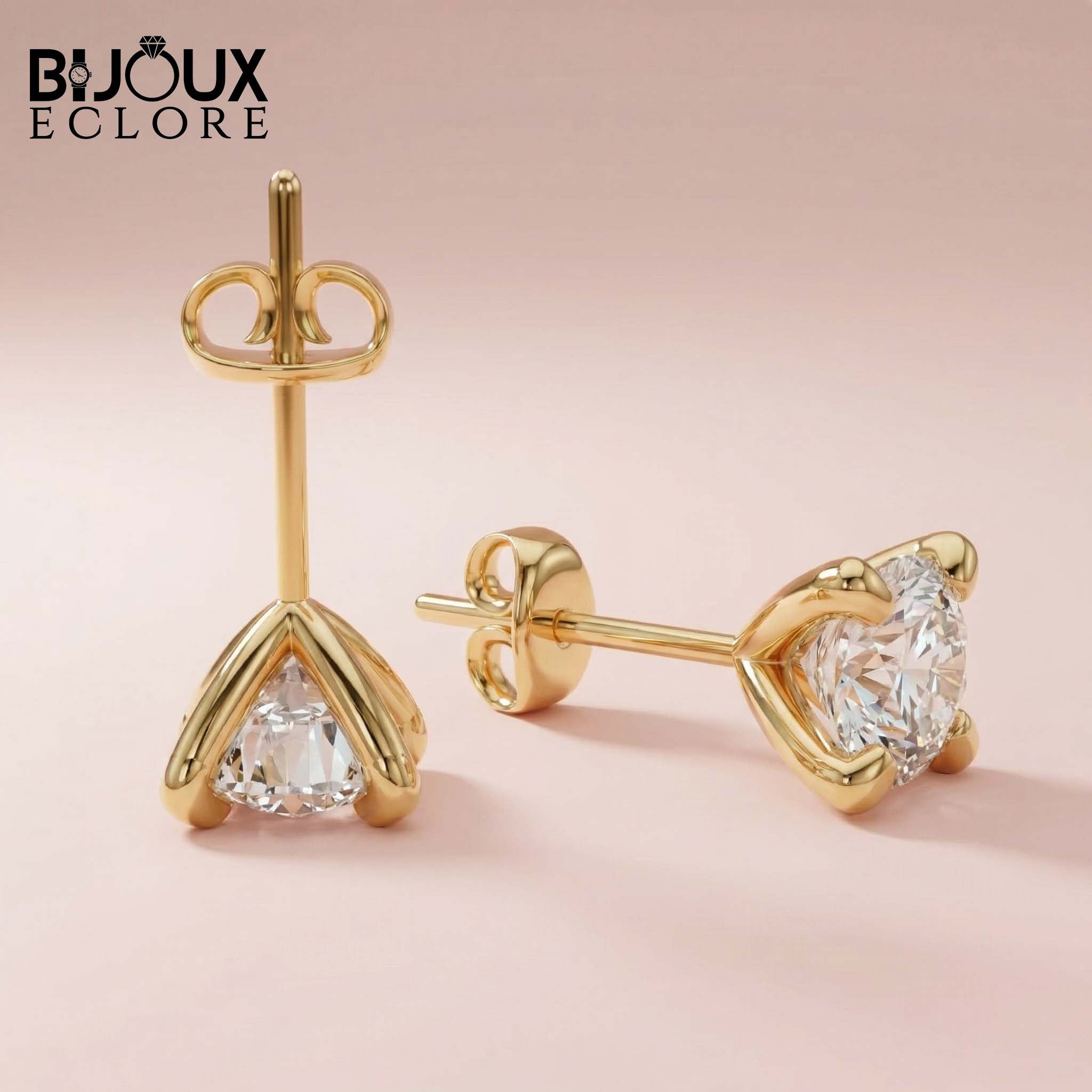 Moissanite Round Cut Earing - Elegant Solitaire Earrings for Women with Secure Screw Backs - Bijoux Eclore