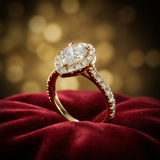 Premium Pear Shape Diamond Engagement Ring – Gold Halo Design with Pavé Band - Bijoux Eclore