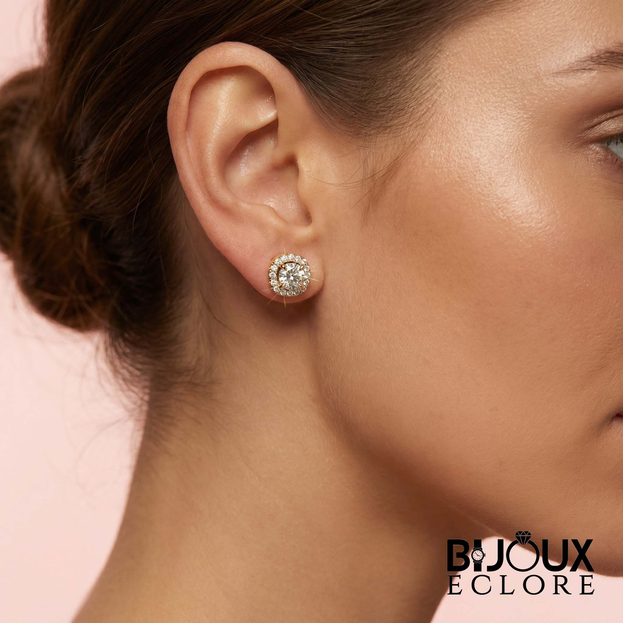 Gold Intricate Basket Halo Earrings - A Refined Statement of Grace and Eternal Sparkle - Bijoux Eclore
