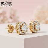 Gold Intricate Basket Halo Earrings - A Refined Statement of Grace and Eternal Sparkle - Bijoux Eclore