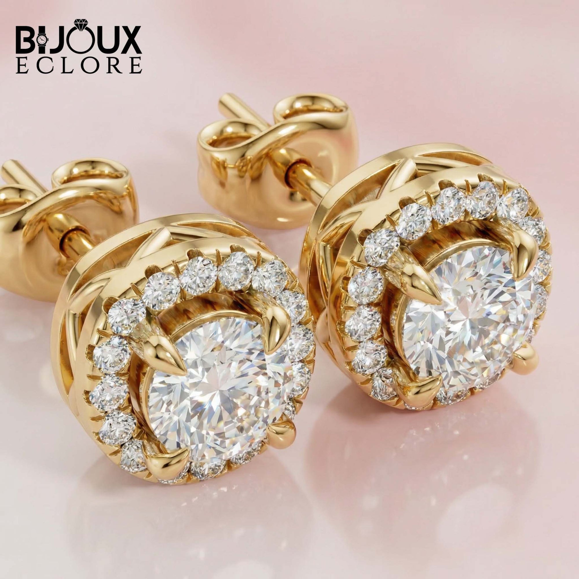 Gold Intricate Basket Halo Earrings - A Refined Statement of Grace and Eternal Sparkle - Bijoux Eclore