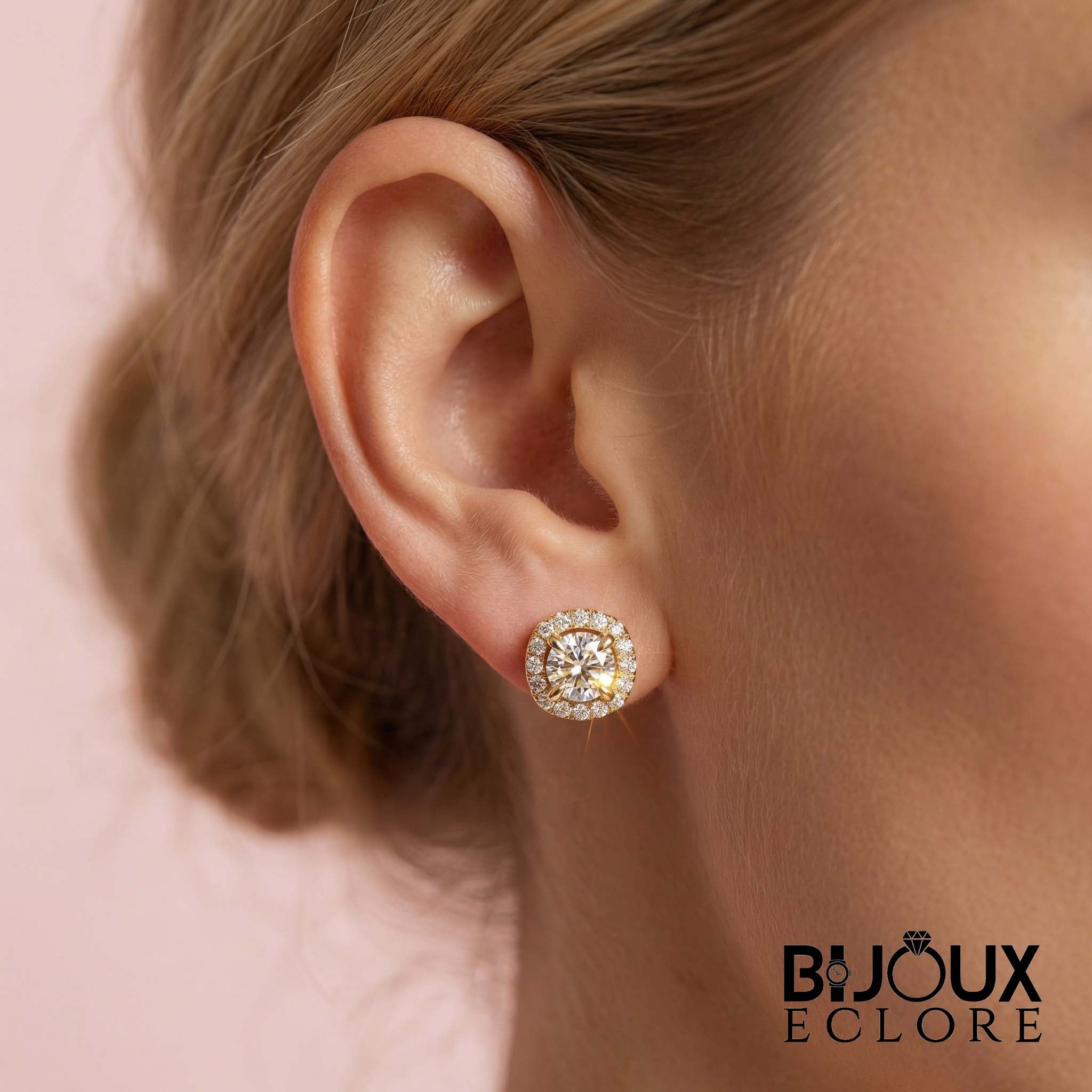 Gold Intricate Basket Halo Earrings - A Refined Statement of Grace and Eternal Sparkle - Bijoux Eclore