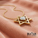Timeless Gold Star Pendant Necklace for Women with Pear Cut Center Crystal and Sleek Modern Style - Bijoux Eclore