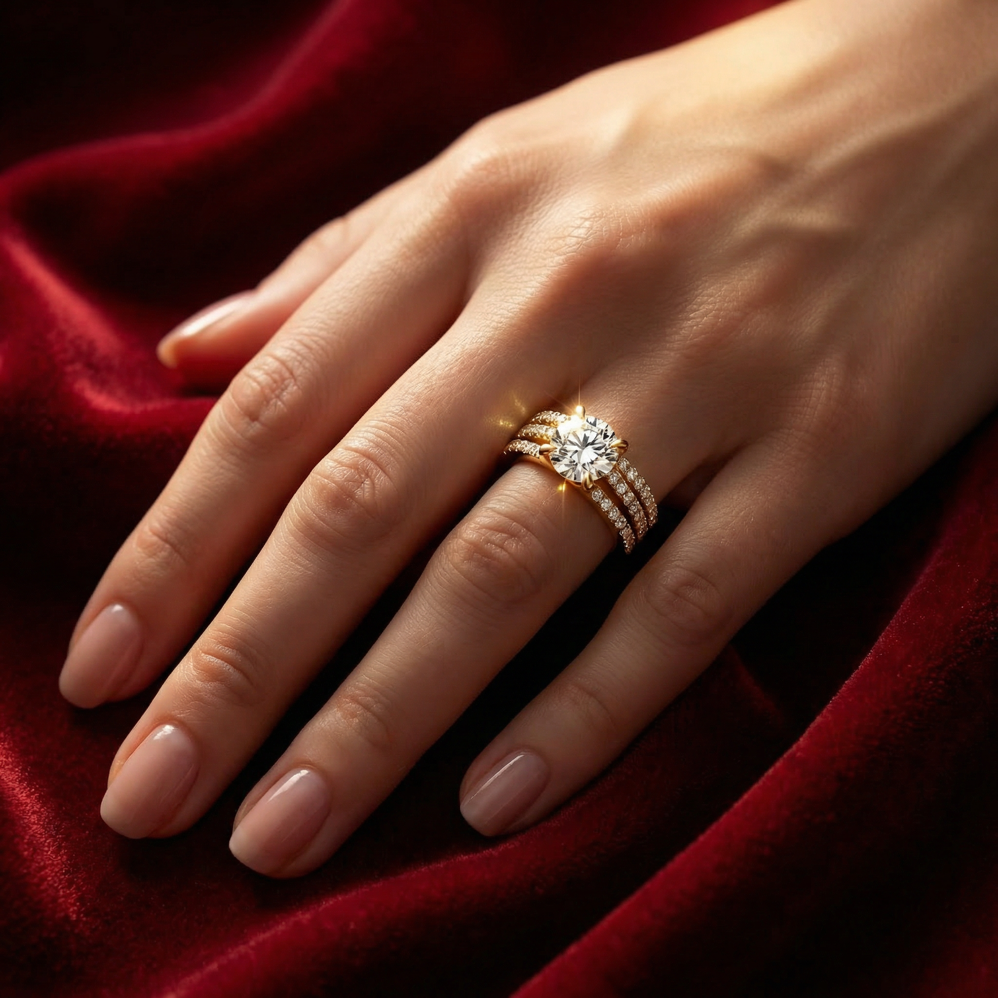 Round Cut Diamond Ring with Double Band – Elegant Gold Ring - Bijoux Eclore