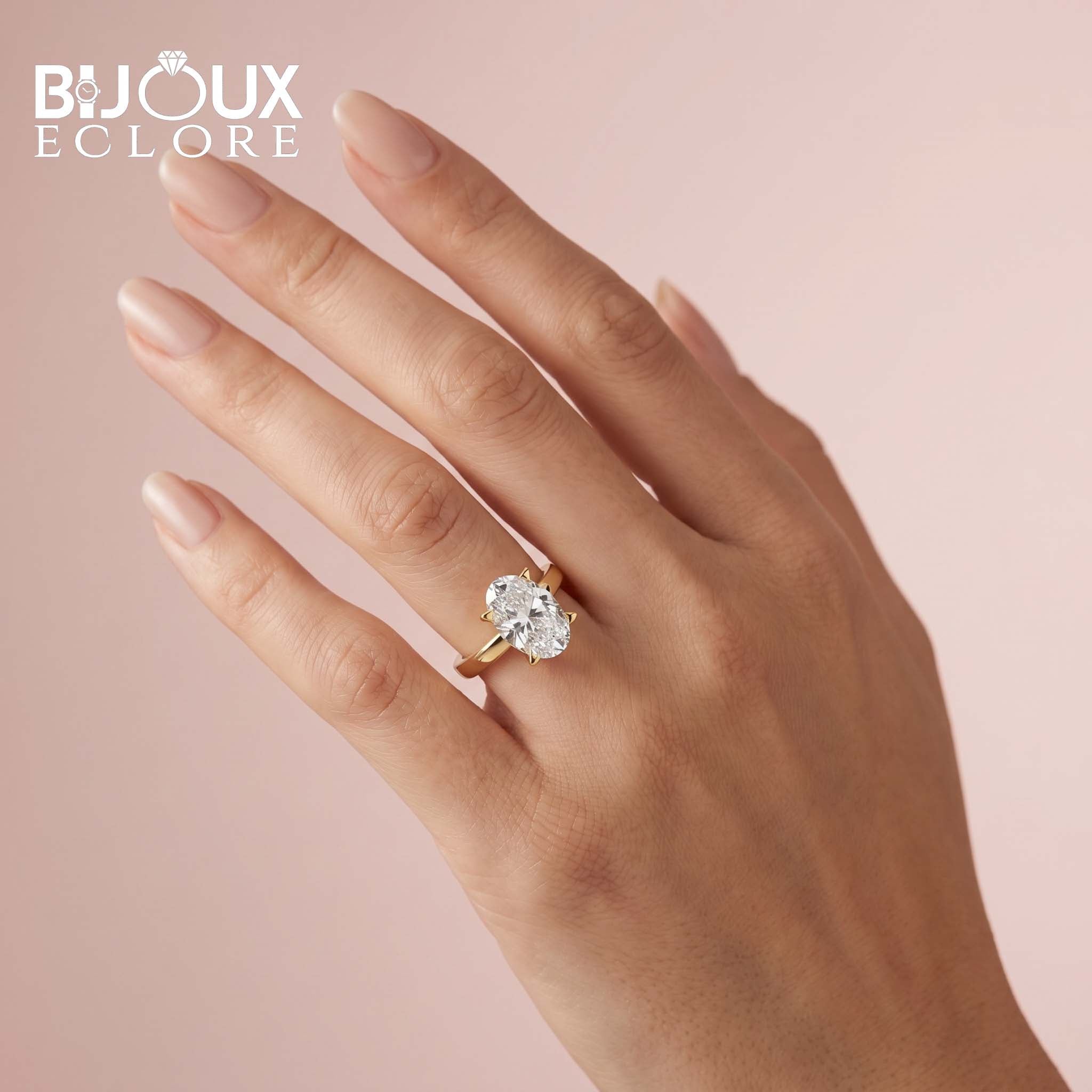 Grande Amour Oval Diamond Solitaire Engagement Ring in Polished Yellow Gold - Bijoux Eclore