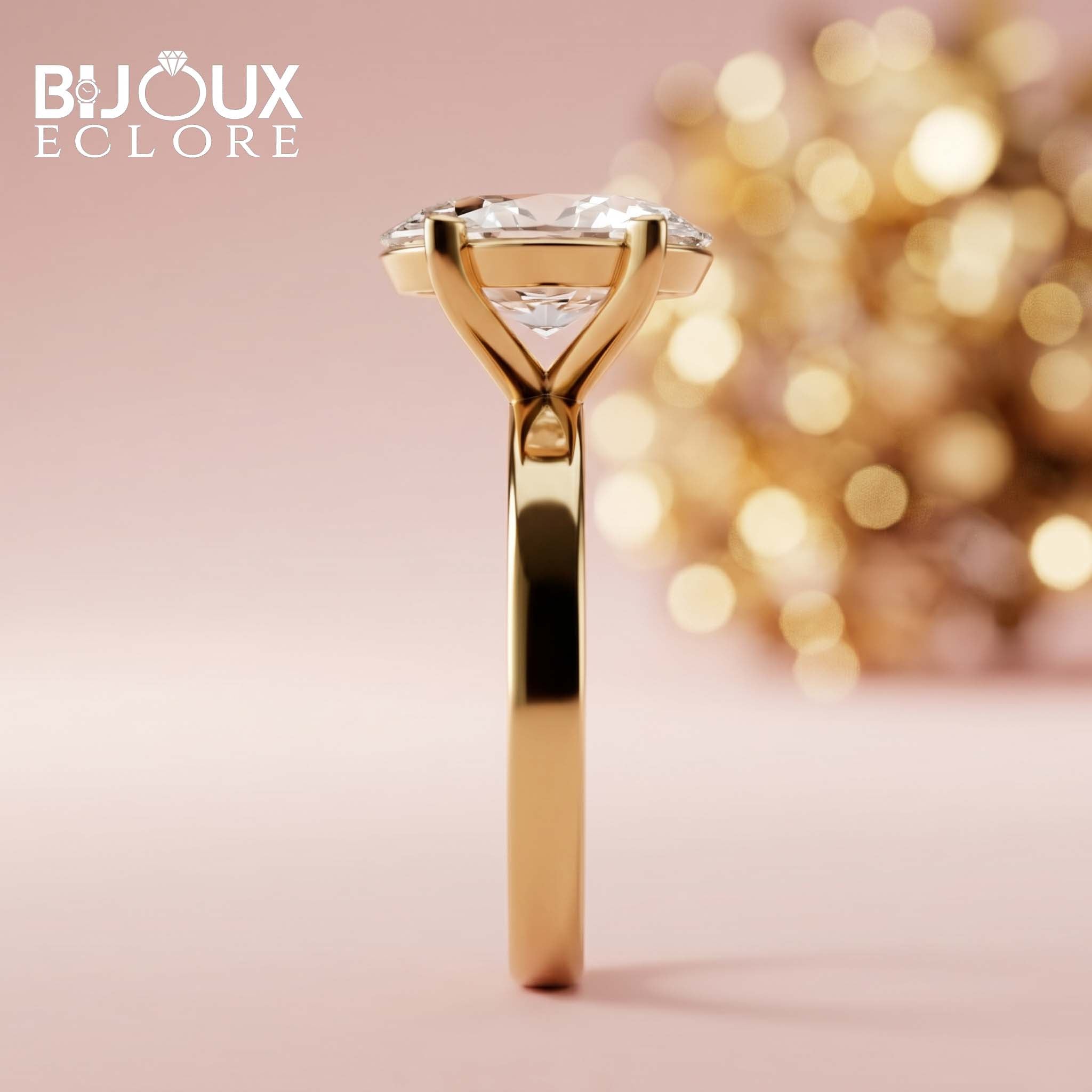 Grande Amour Oval Diamond Solitaire Engagement Ring in Polished Yellow Gold - Bijoux Eclore