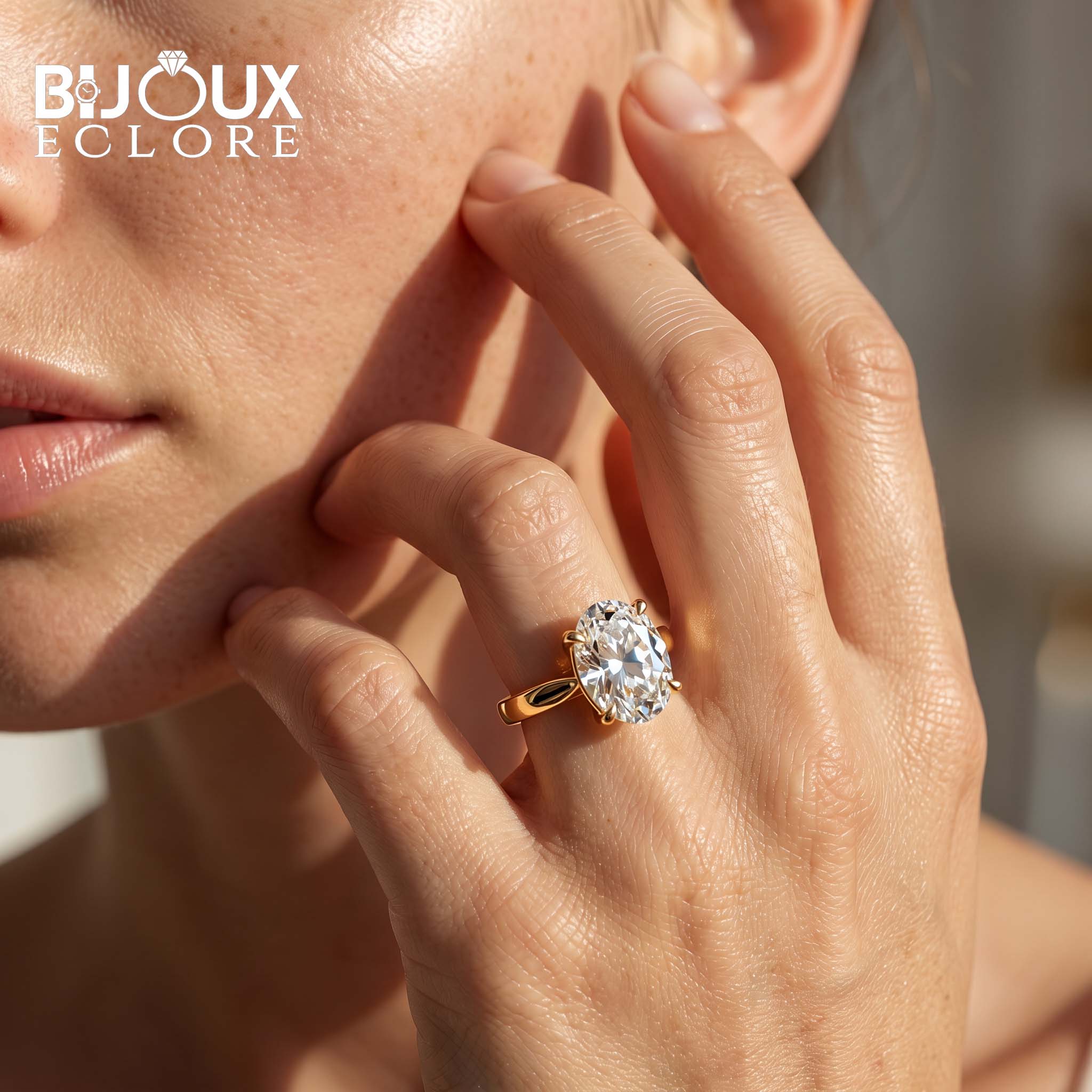 Grande Amour Oval Diamond Solitaire Engagement Ring in Polished Yellow Gold - Bijoux Eclore