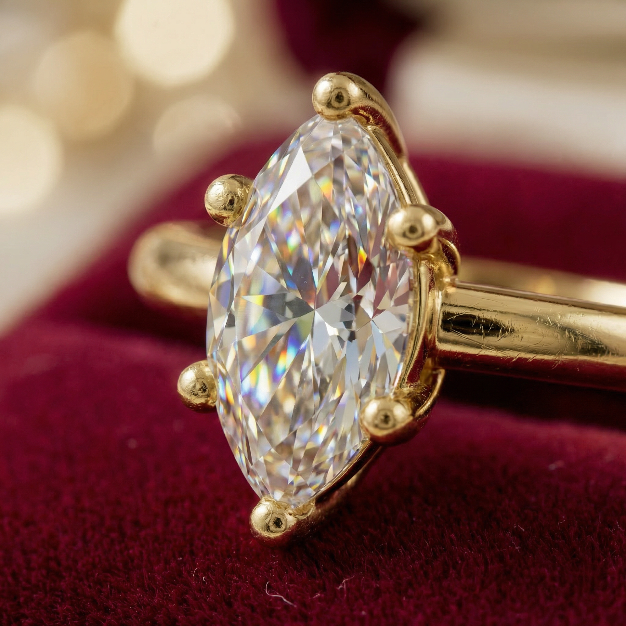 Unique Marquise Engagement Ring – Slim Band Diamond Ring - Bijoux Eclore
