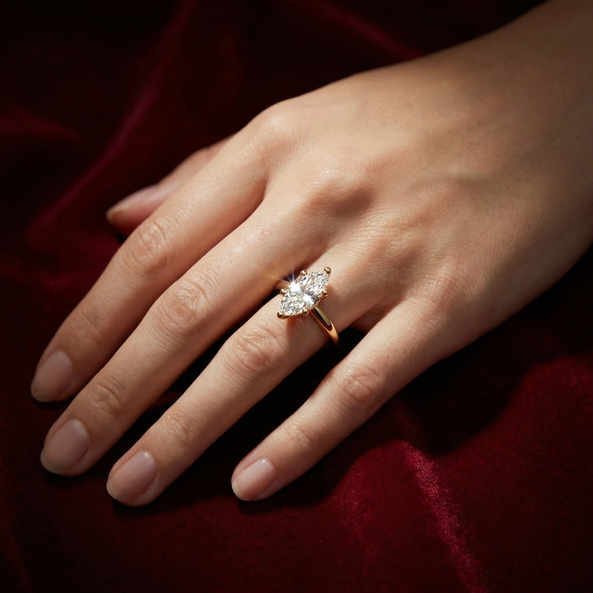 Unique Marquise Engagement Ring – Slim Band Diamond Ring - Bijoux Eclore