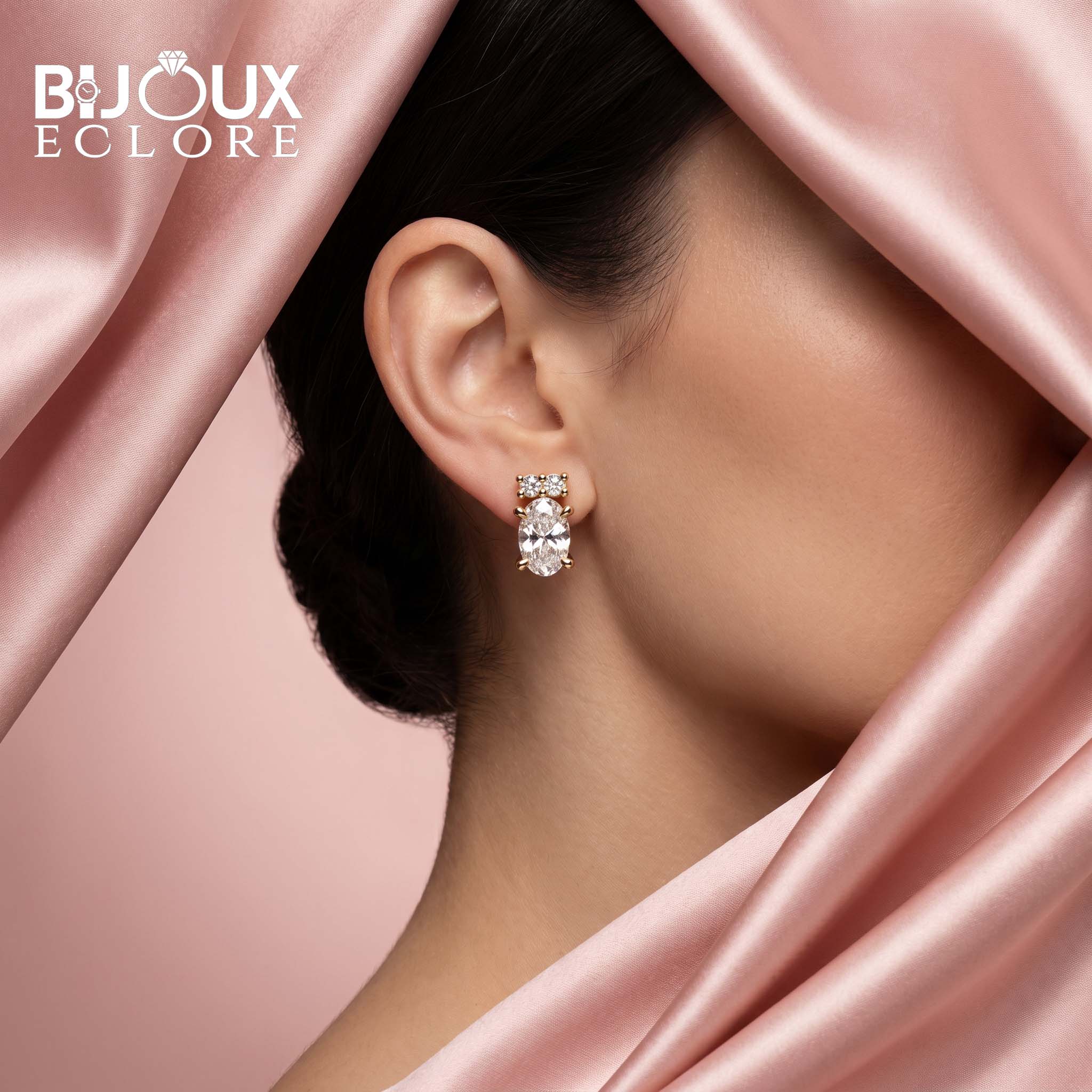 Oval Cut Diamond Earrings with Delicate Round Diamond Accents - Bijoux Eclore