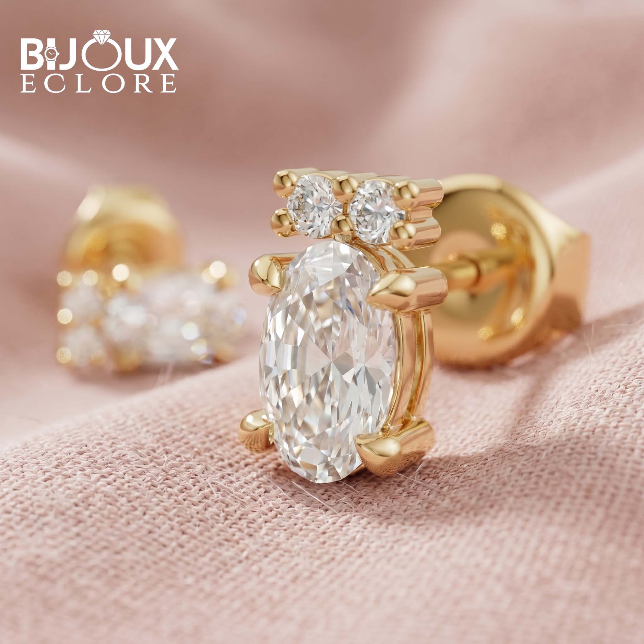 Oval Cut Diamond Earrings with Delicate Round Diamond Accents - Bijoux Eclore
